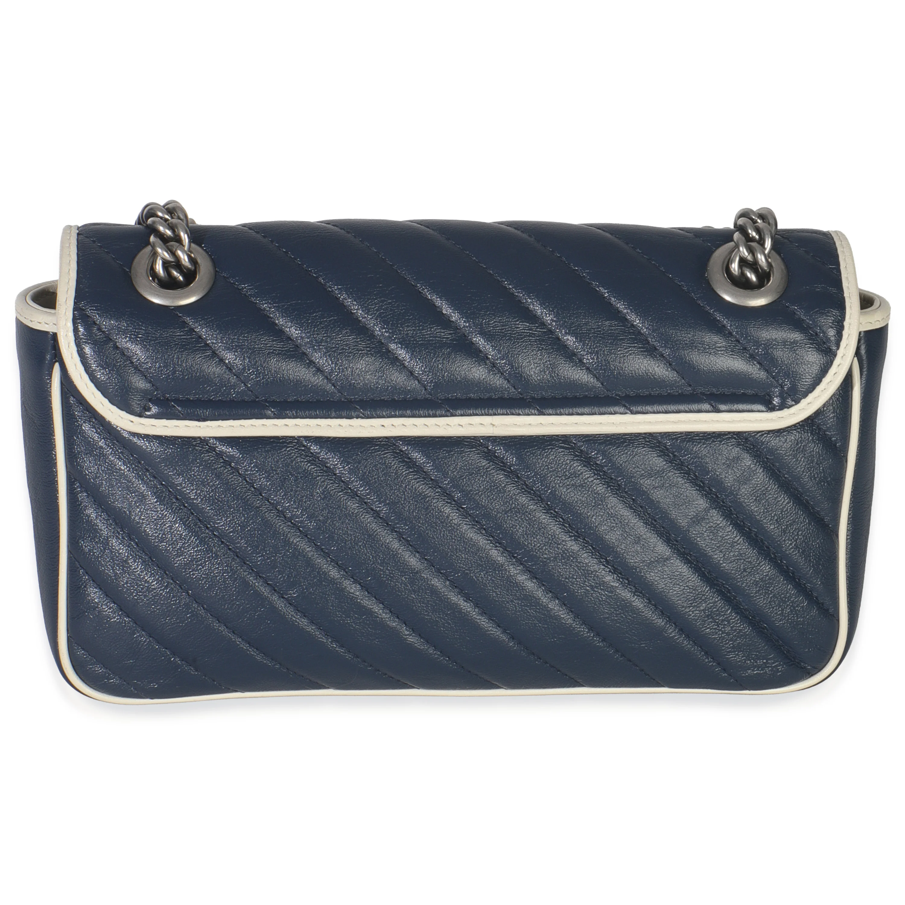 Navy White Calfskin Matelasse Diagonal Torchon Medium GG Marmont Bag - Image 4