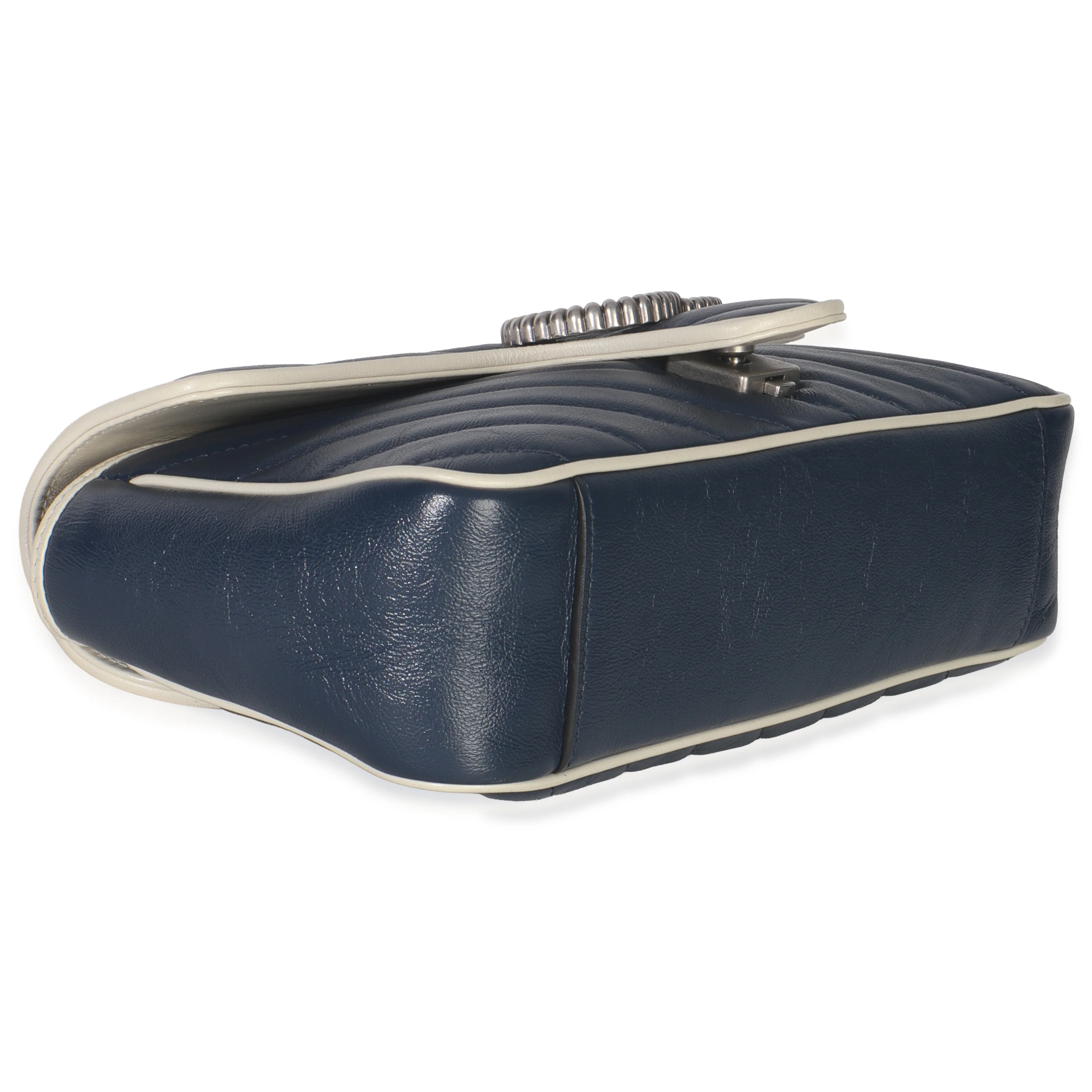 Navy White Calfskin Matelasse Diagonal Torchon Medium GG Marmont Bag - Image 6