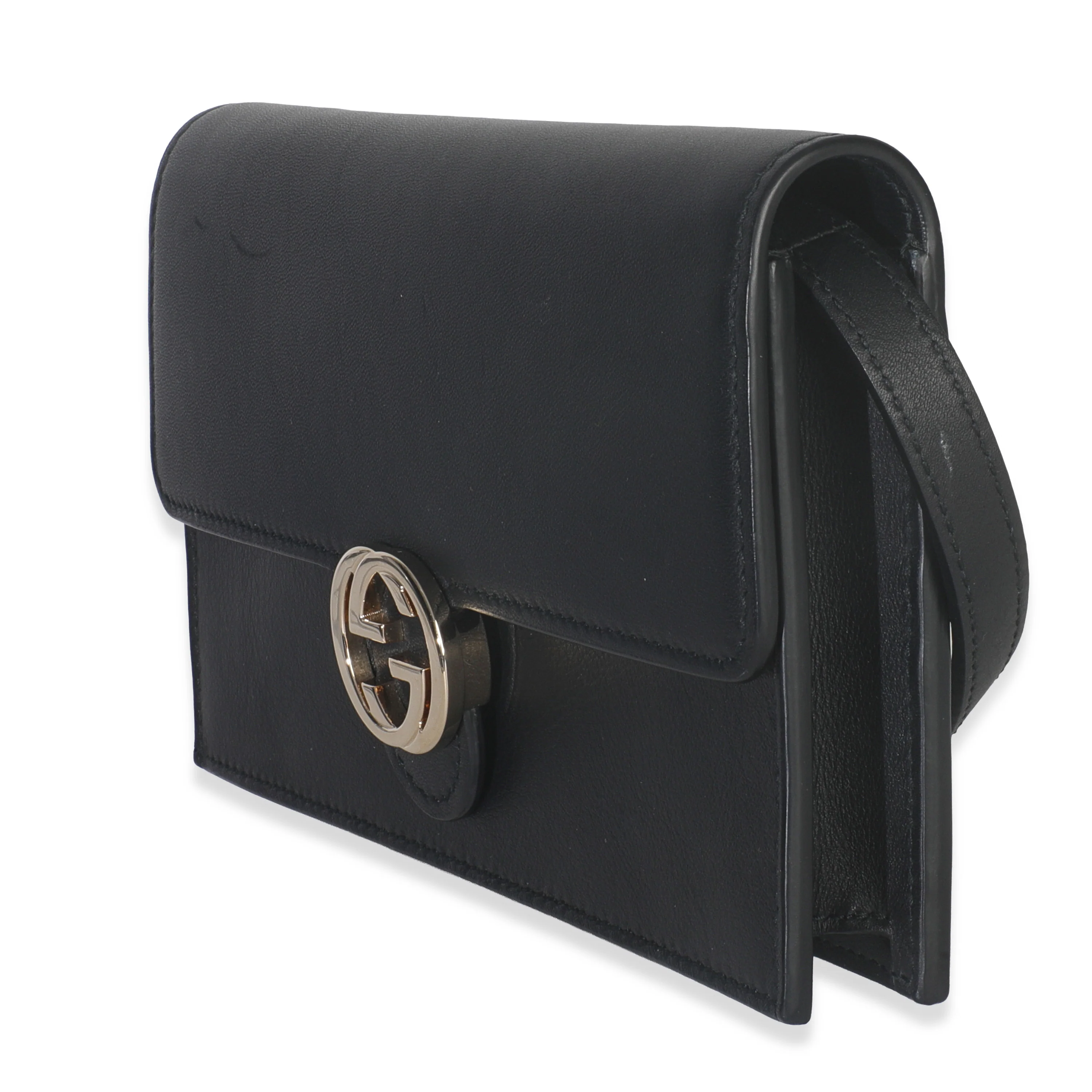 Black Smooth Calfskin Interlocking G Wallet On Strap - Image 2