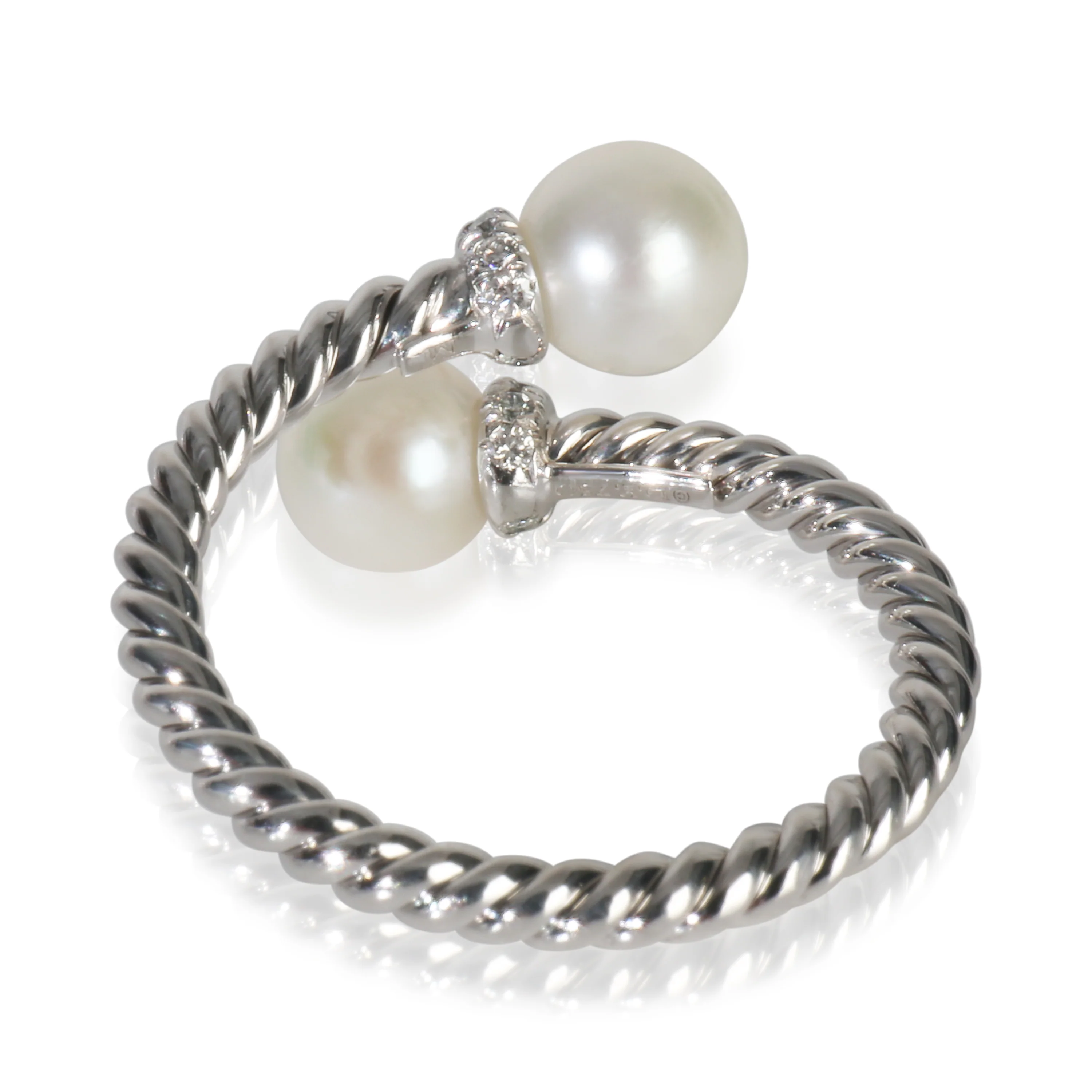 White Gold Pearl and Diamond Solari Bypass Ring - Image 3