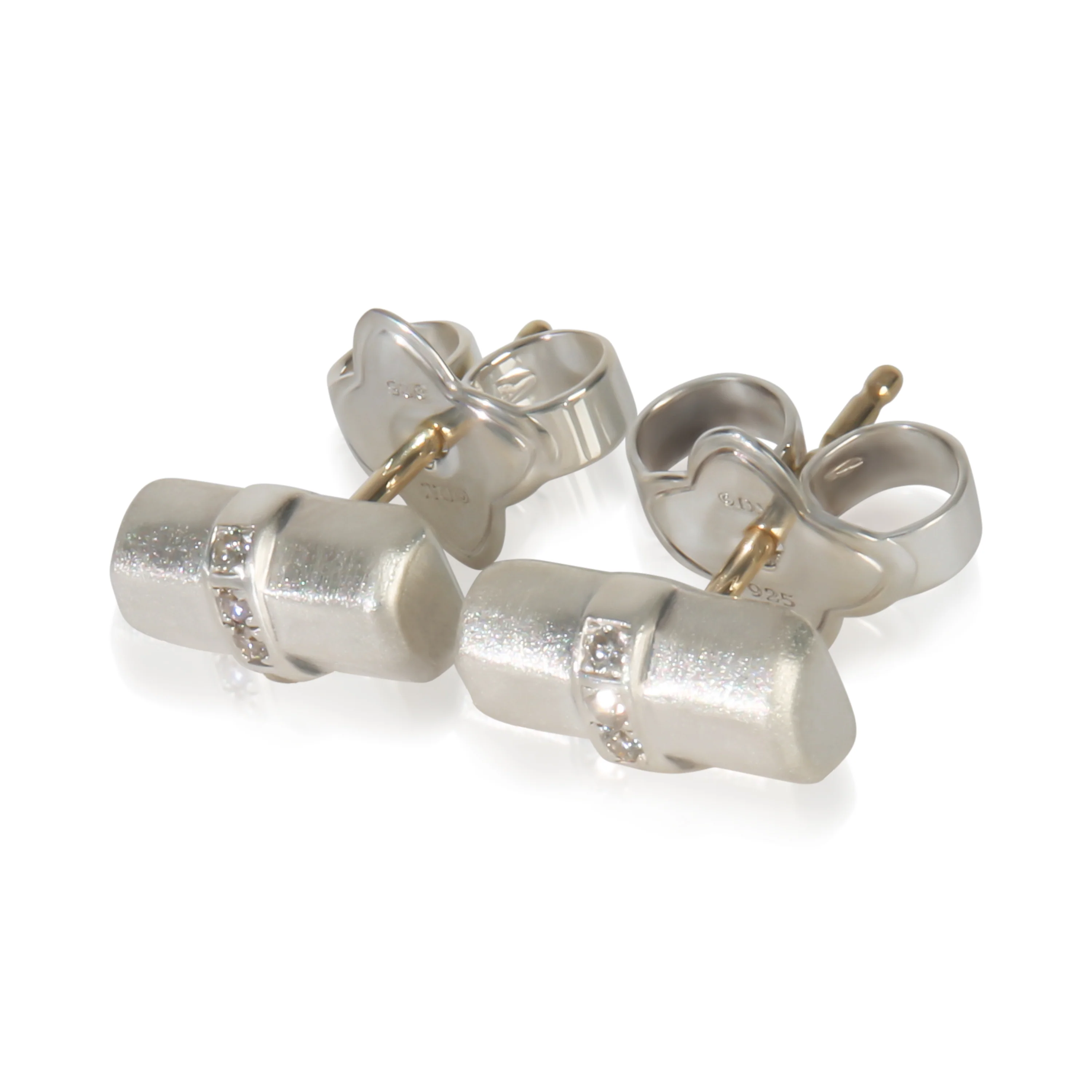 Sterling Silver Diamond Lexington Bar Stud Earrings - Image 2