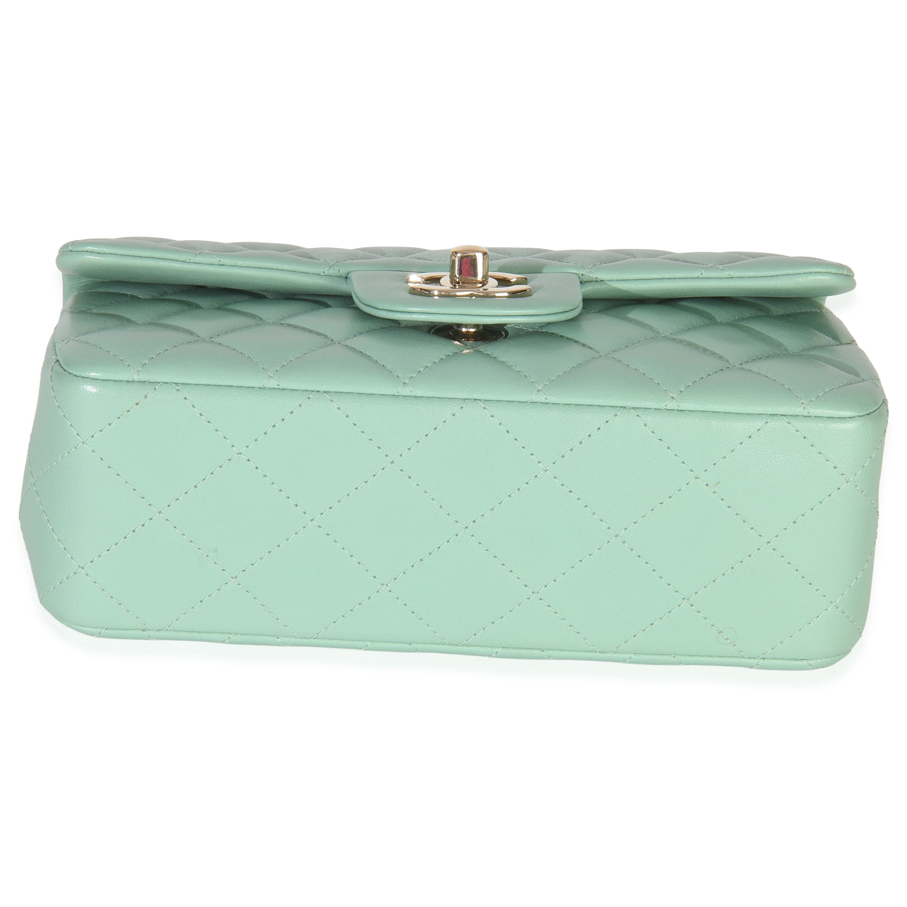 Light Green Quilted Lambskin Mini Rectangular Flap Bag - Image 7