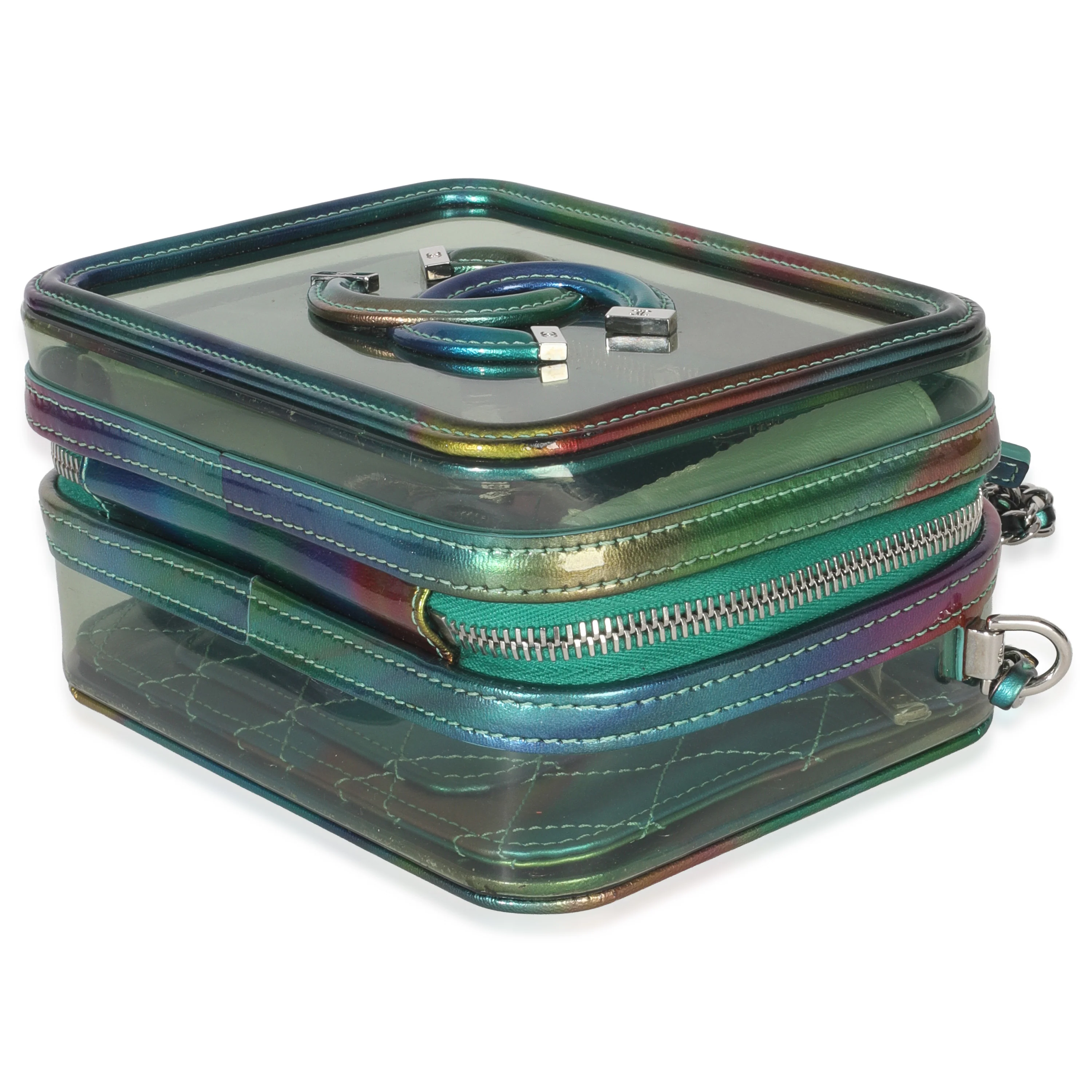Green Iridescent PVC Small Filigree Vanity Case - Image 7