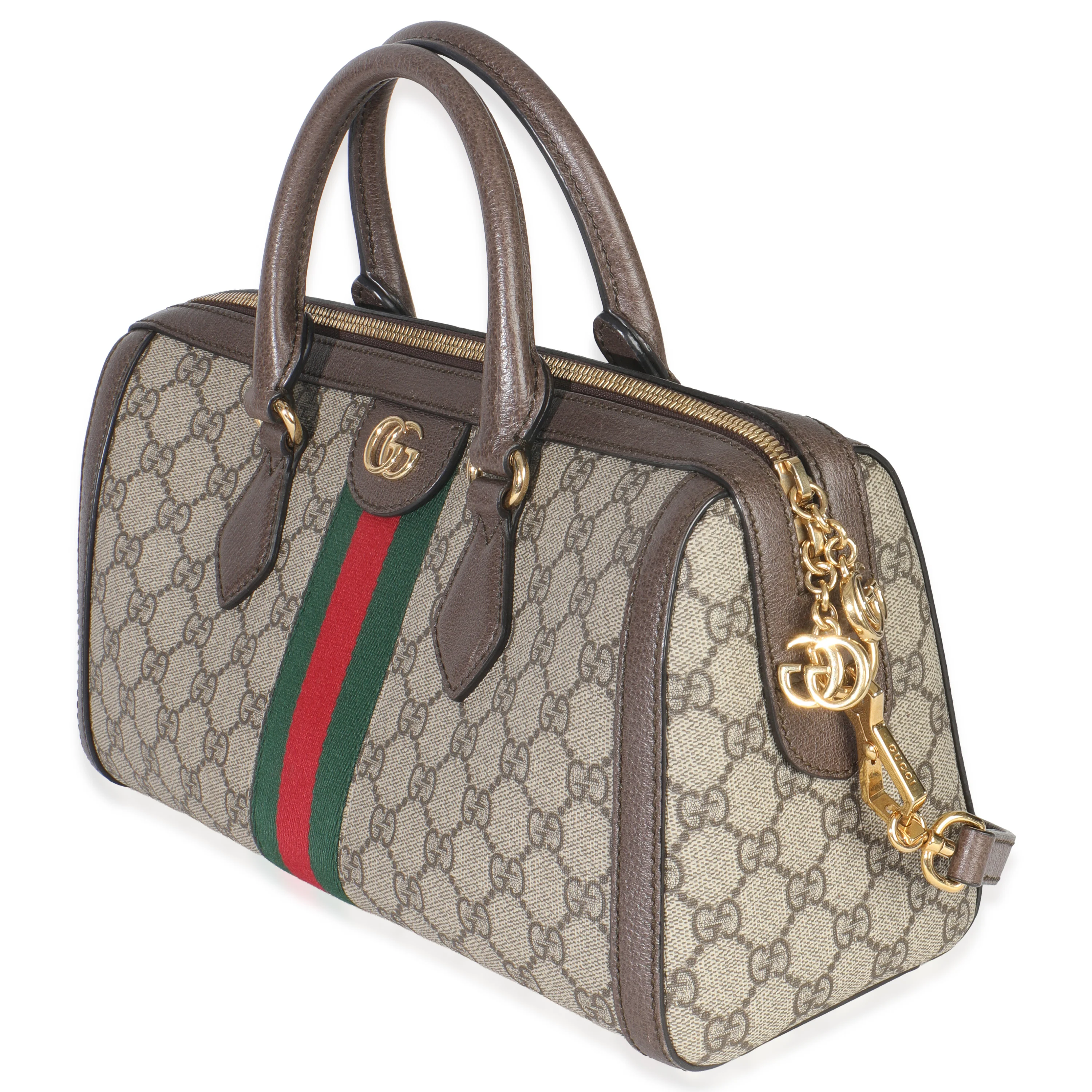 Beige GG Monogram Canvas Web Medium Ophidia Boston Bag - Image 2