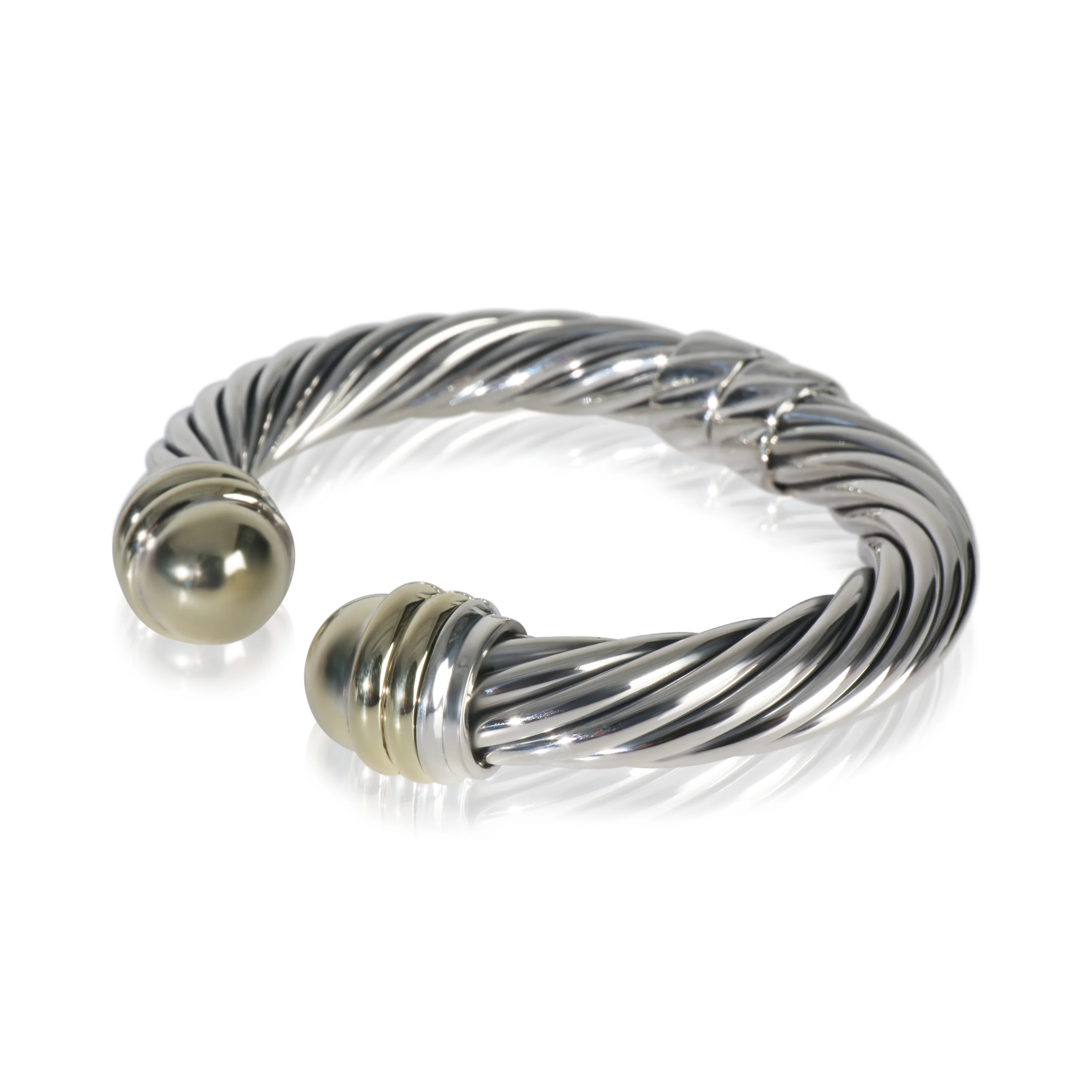 Yellow Gold & Sterling Silver 10mm Hinged Cable Bracelet - Image 2
