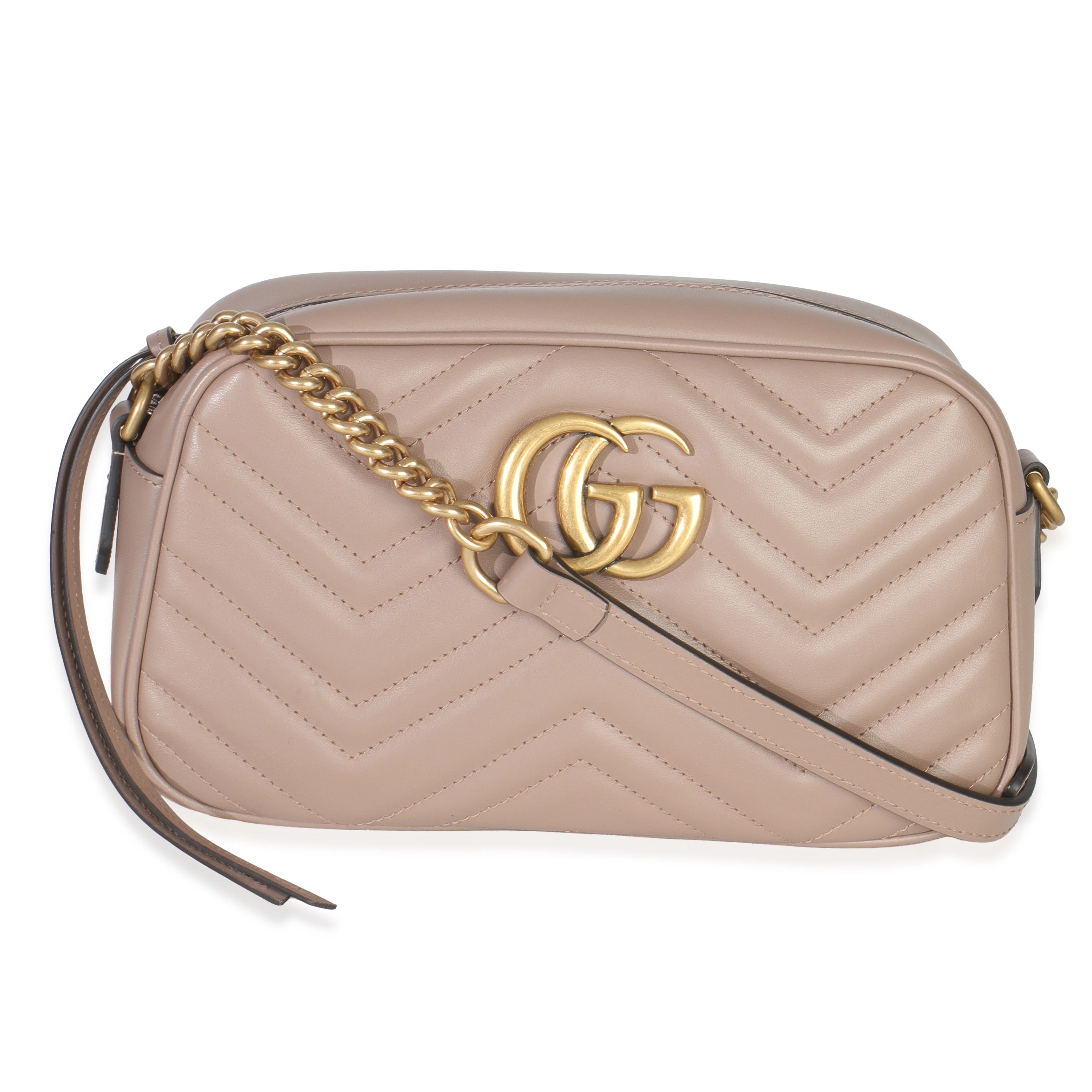 Porcelain Rose Calfskin Matelasse Small GG Marmont Chain Shoulder Bag