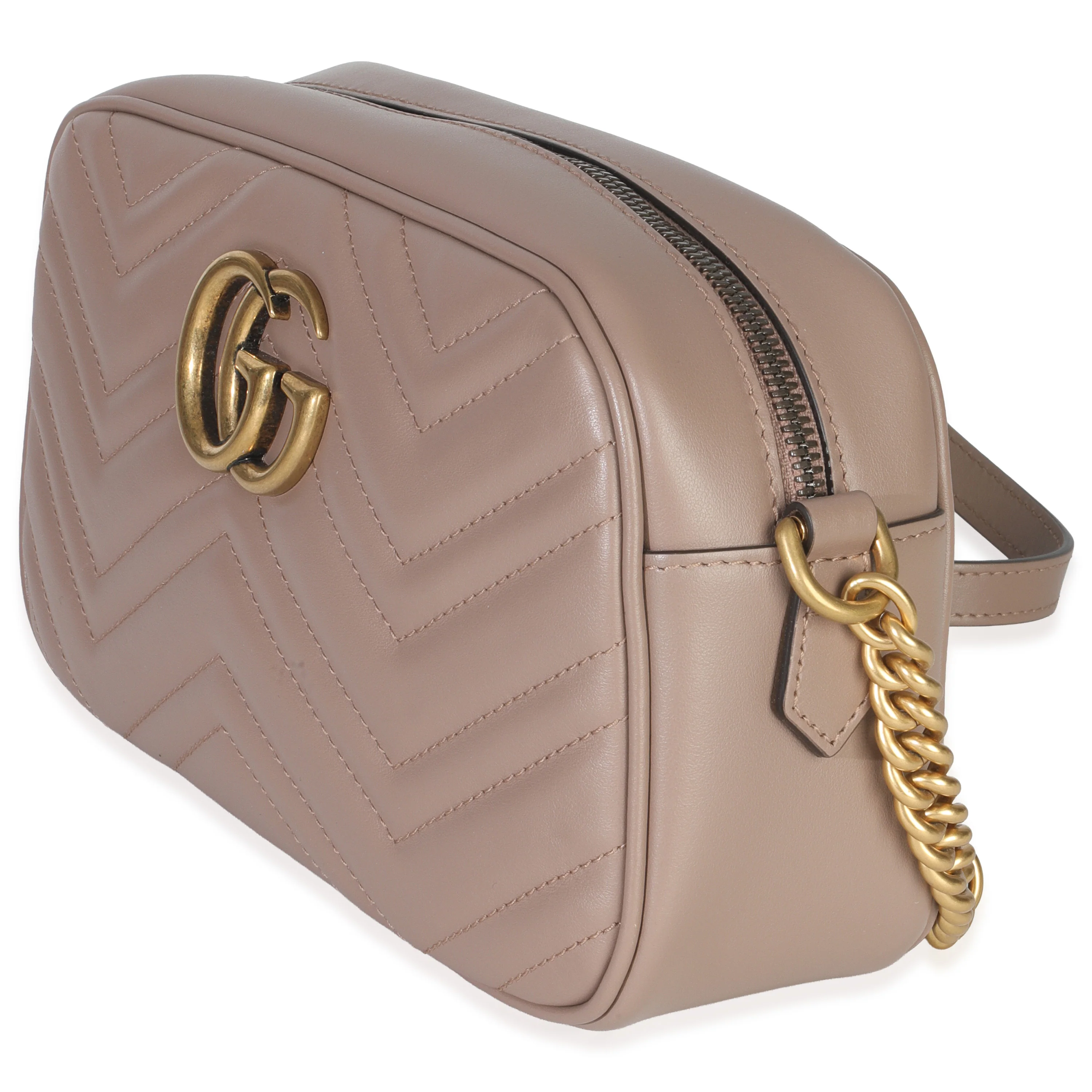 Porcelain Rose Calfskin Matelasse Small GG Marmont Chain Shoulder Bag - Image 2