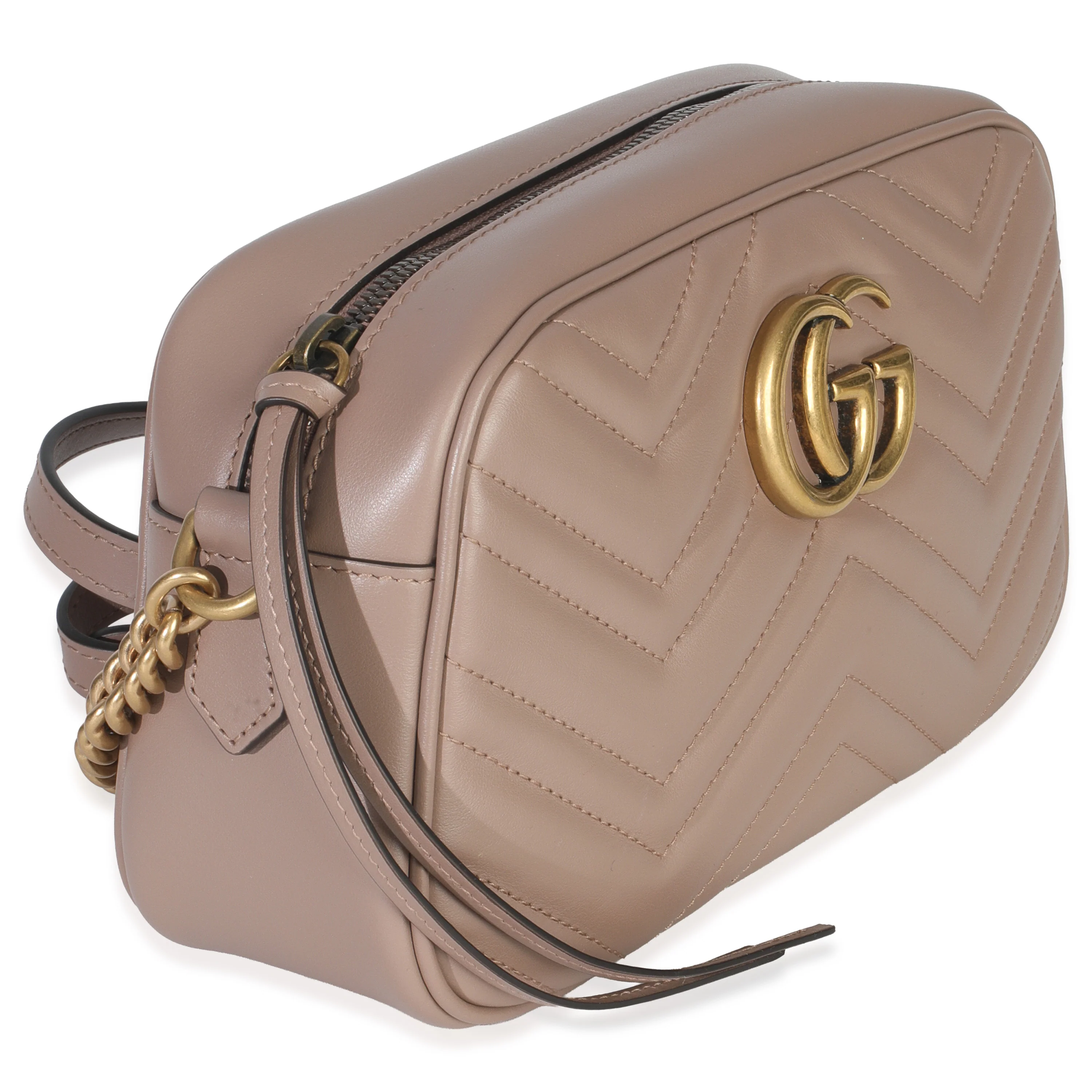 Porcelain Rose Calfskin Matelasse Small GG Marmont Chain Shoulder Bag - Image 3