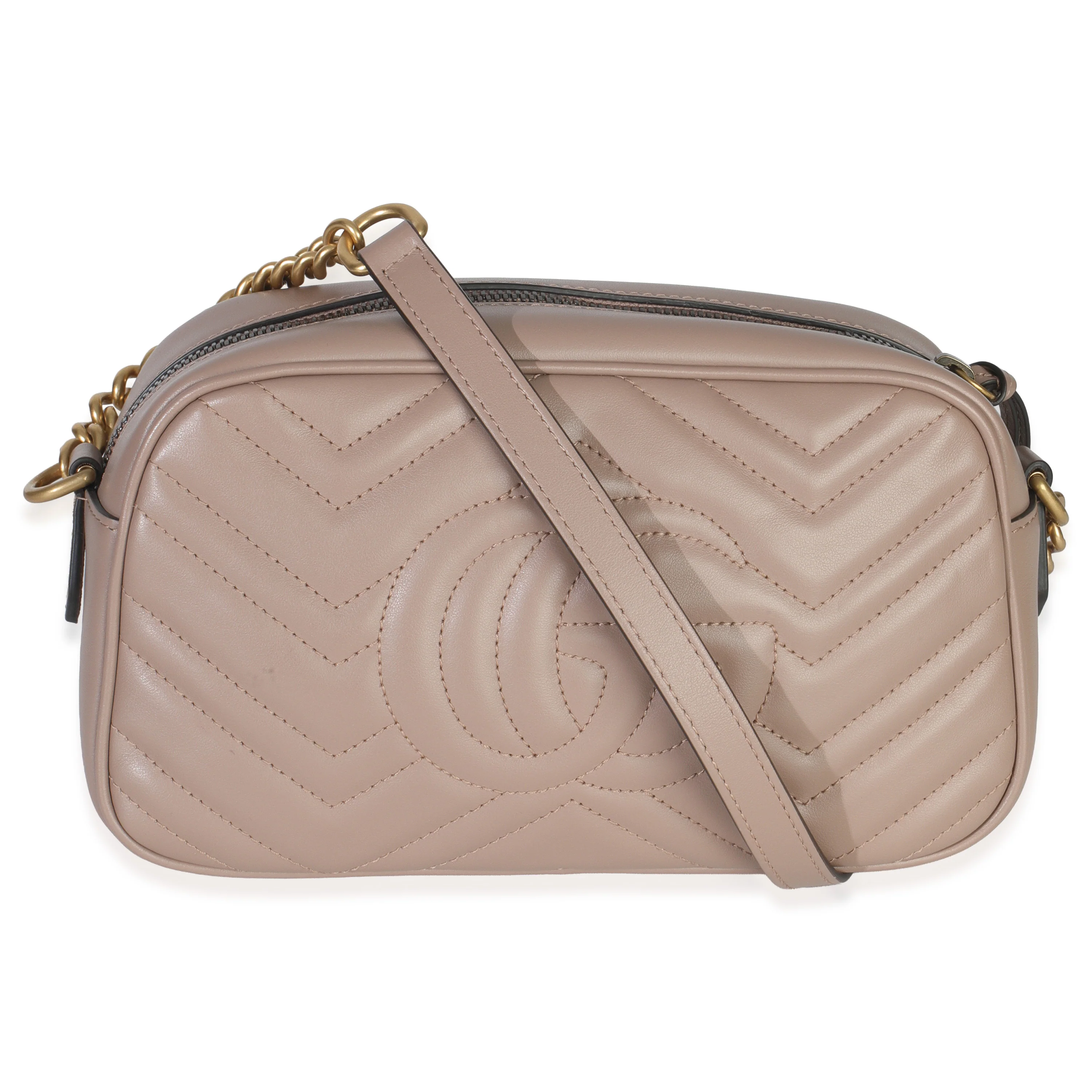 Porcelain Rose Calfskin Matelasse Small GG Marmont Chain Shoulder Bag - Image 4