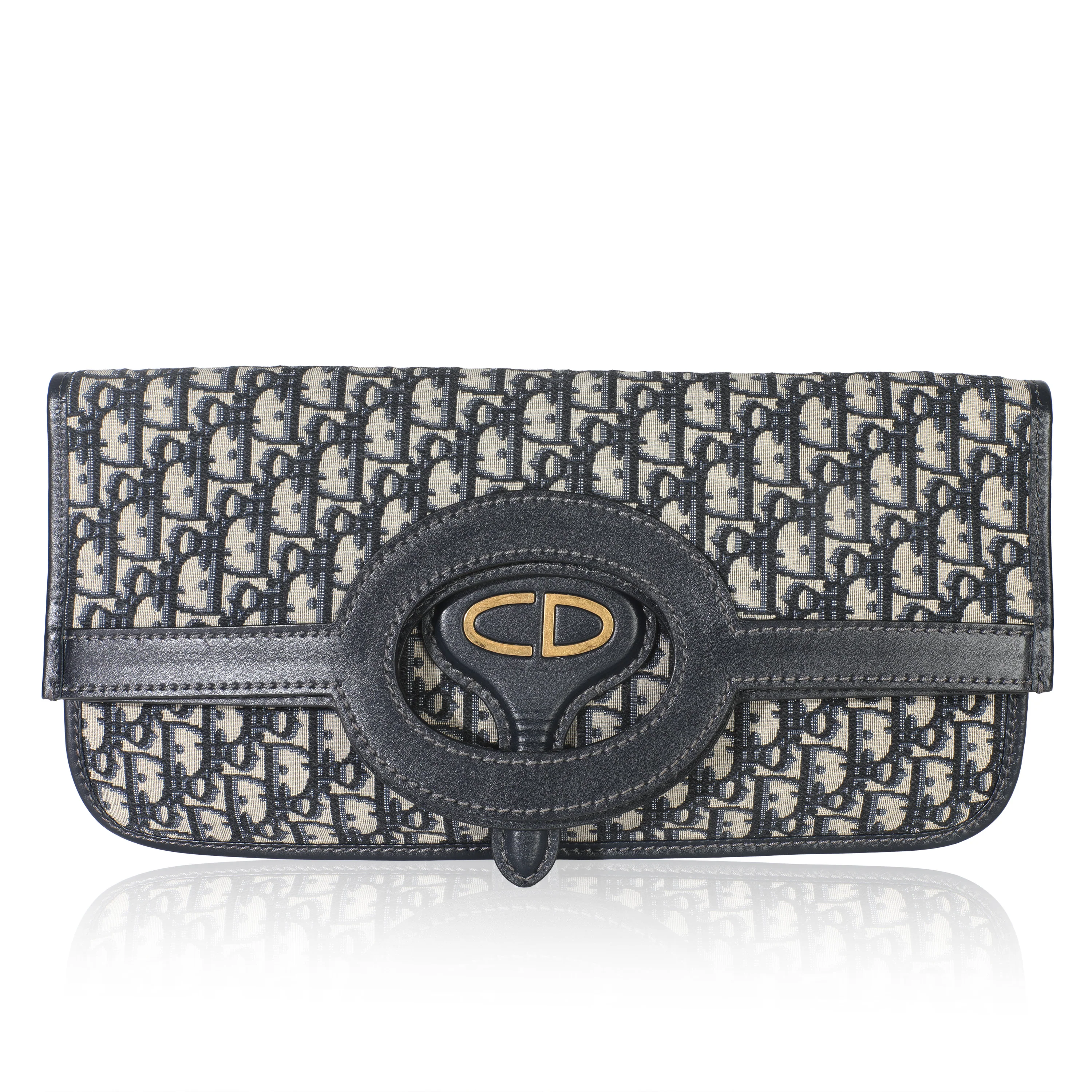 Navy Oblique Canvas Fold Over Clutch