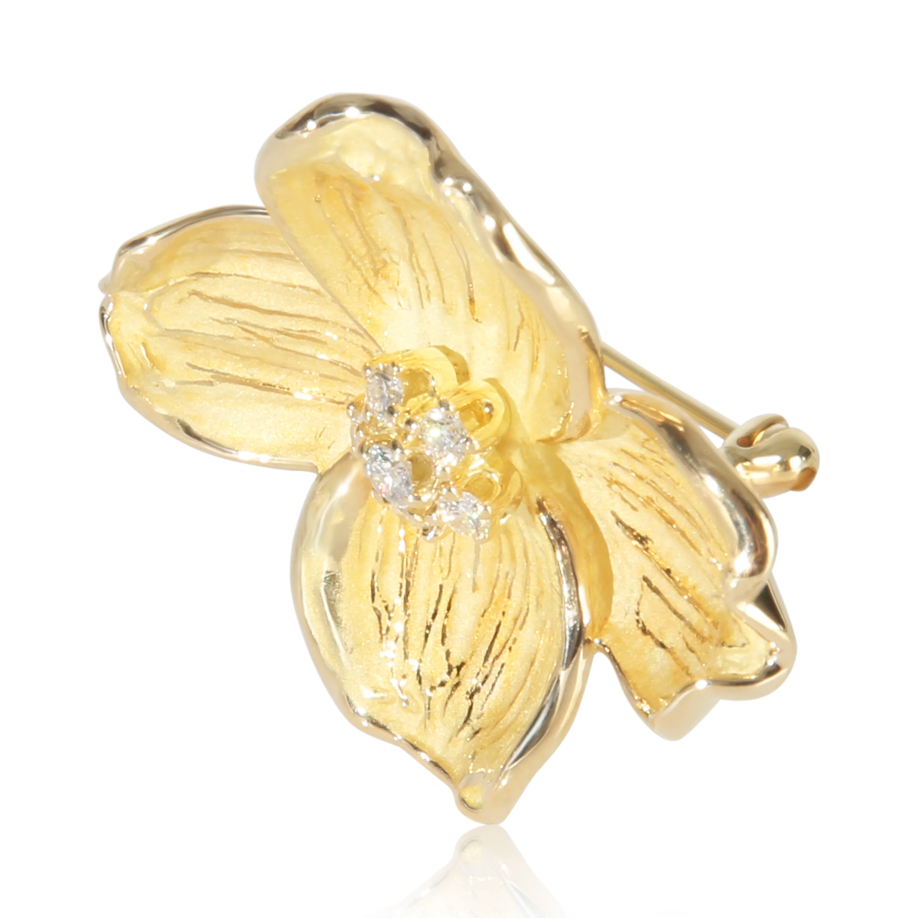 Yellow Gold Diamond Dogwood Brooch - Image 2