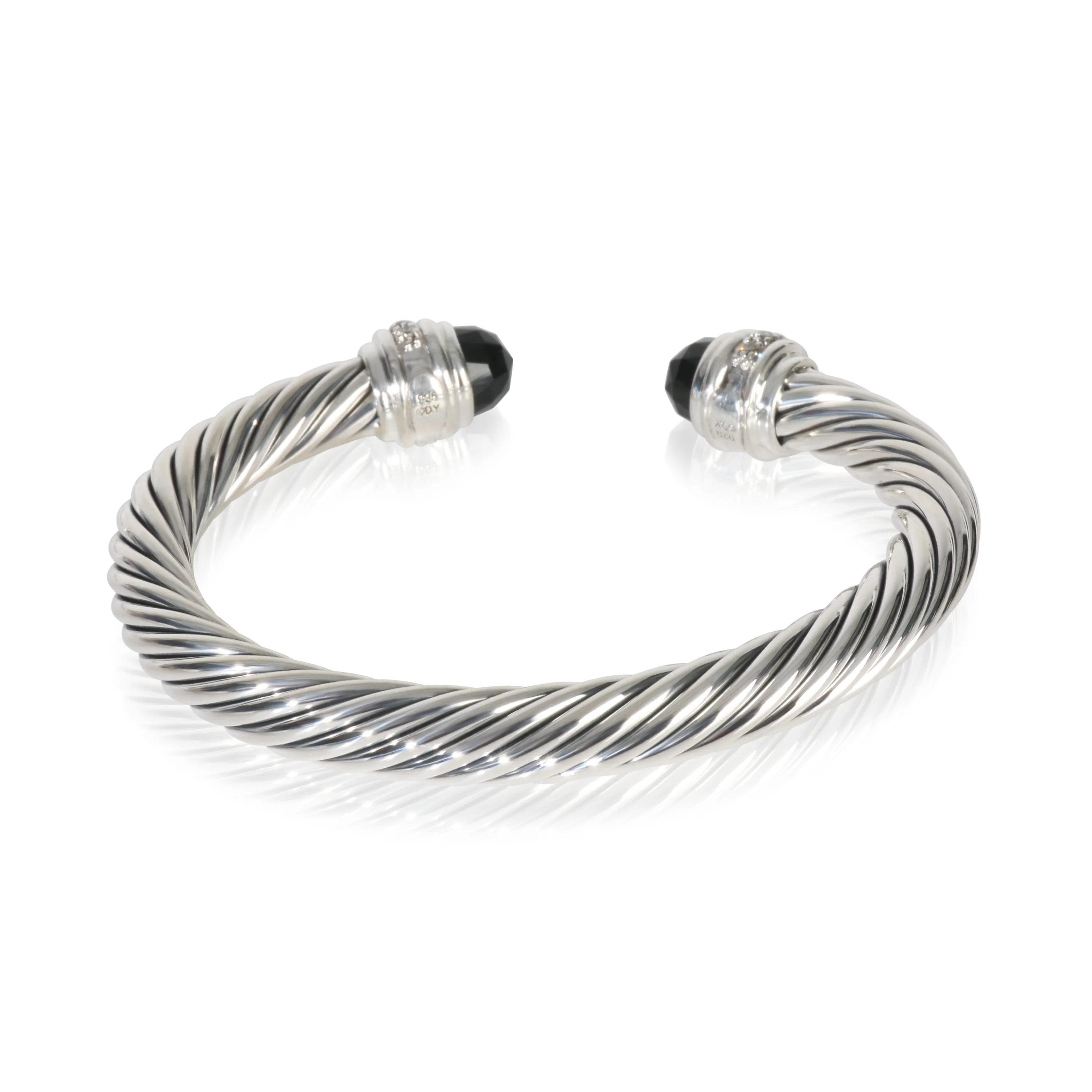 Sterling Silver Onyx and Diamond Cable Classic Bracelet - Image 3