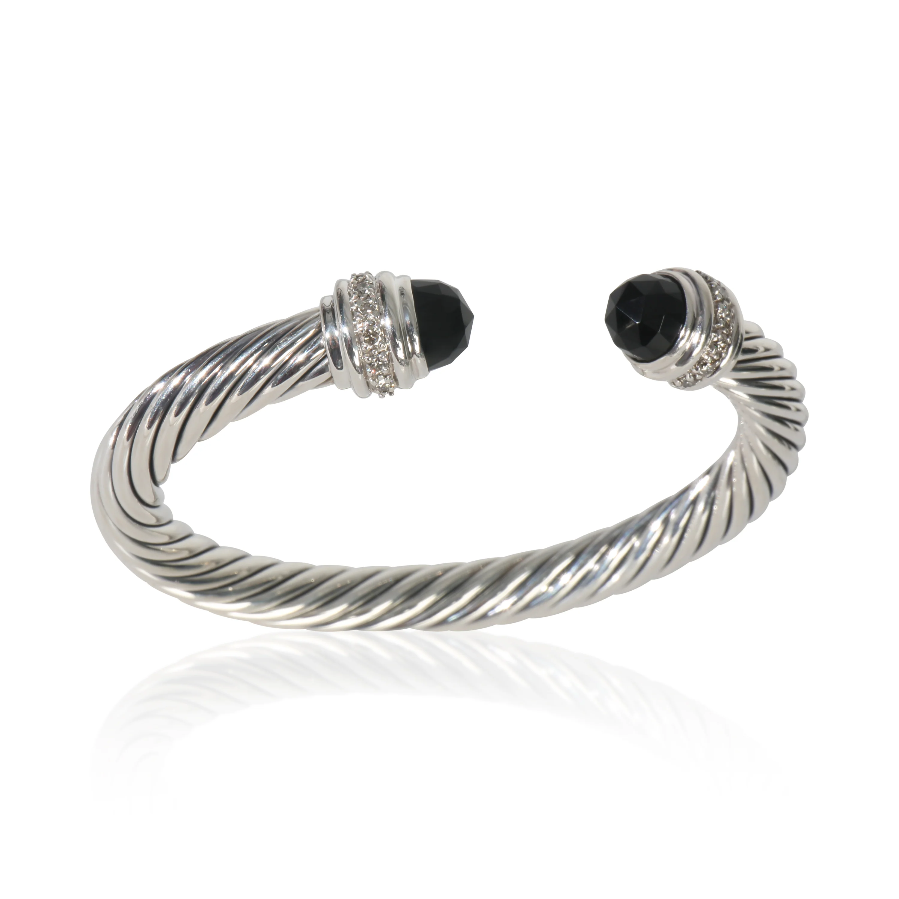 Sterling Silver Onyx and Diamond Cable Classic Bracelet - Image 4