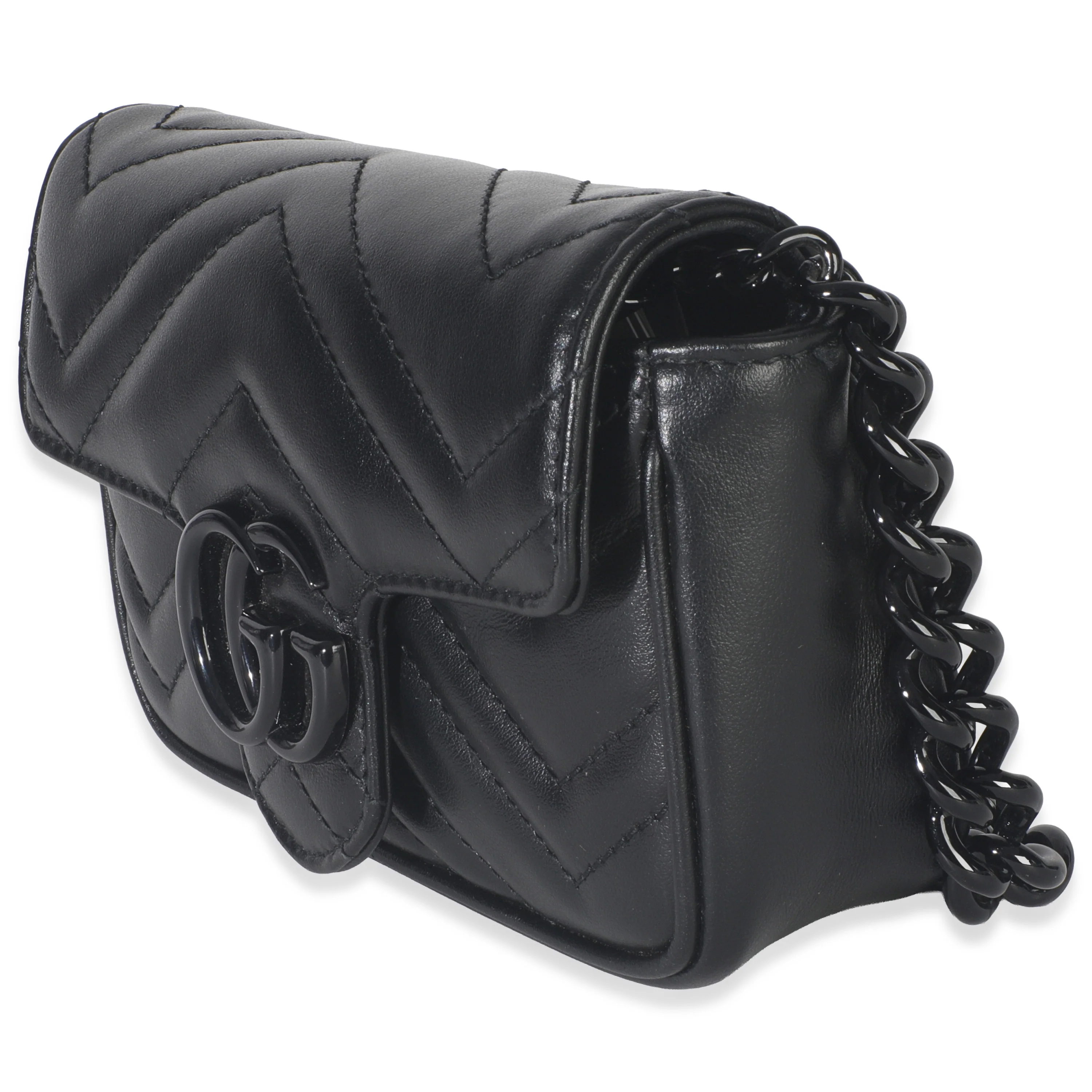 Black Matelasse Calfskin Monochrome GG Marmont Chain Belt Bag - Image 2