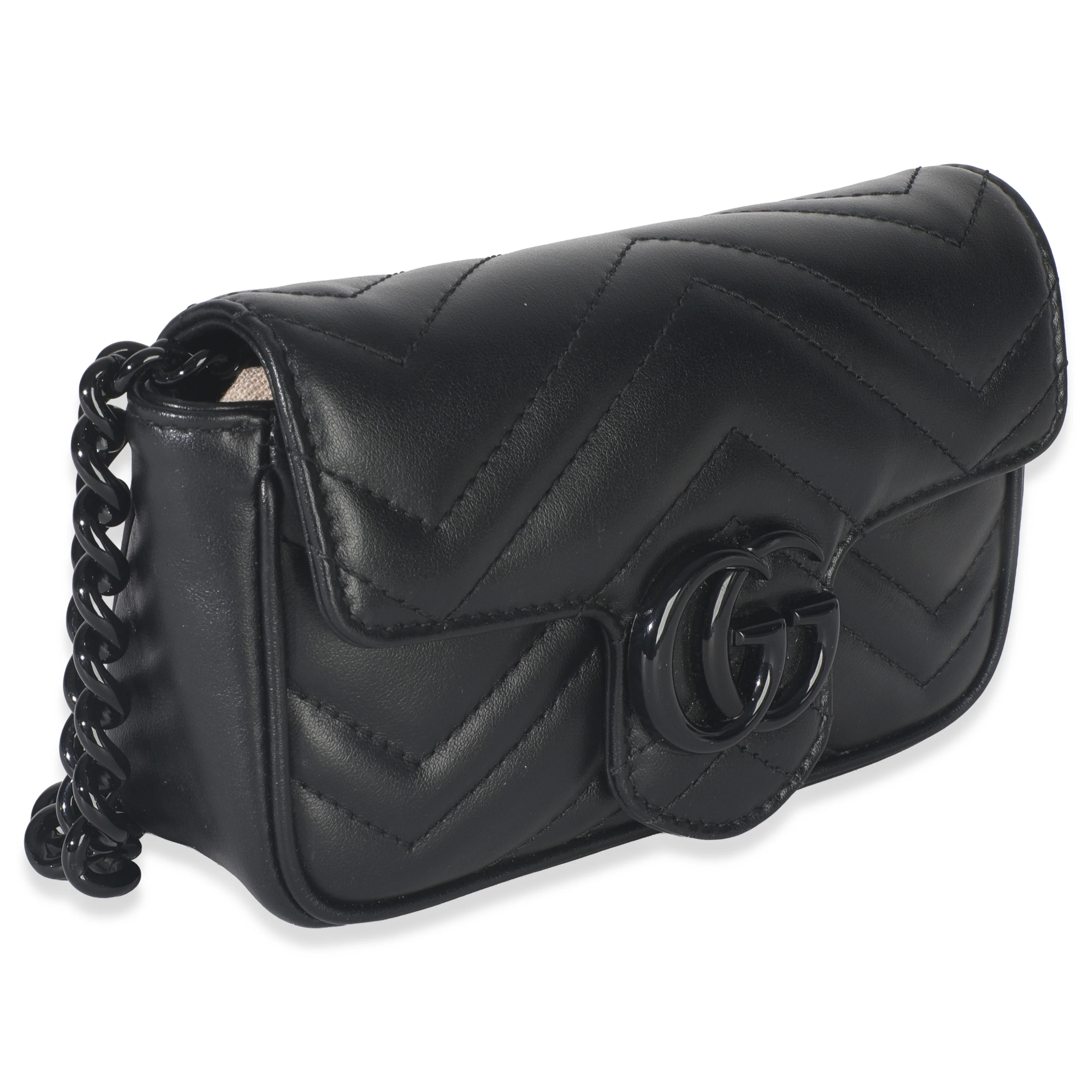 Black Matelasse Calfskin Monochrome GG Marmont Chain Belt Bag - Image 3
