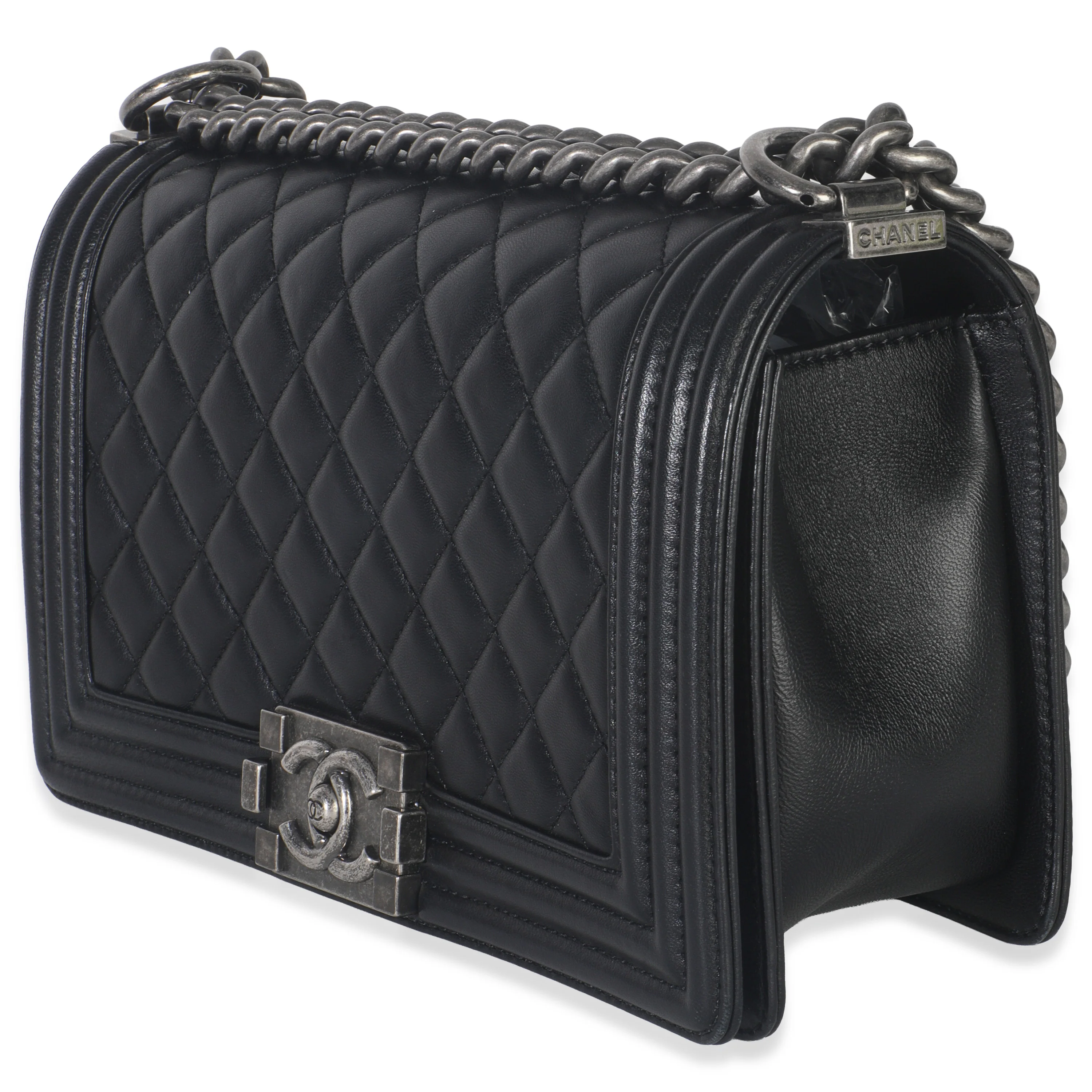Black Quilted Lambskin Old Medium Boy Bag - Image 2