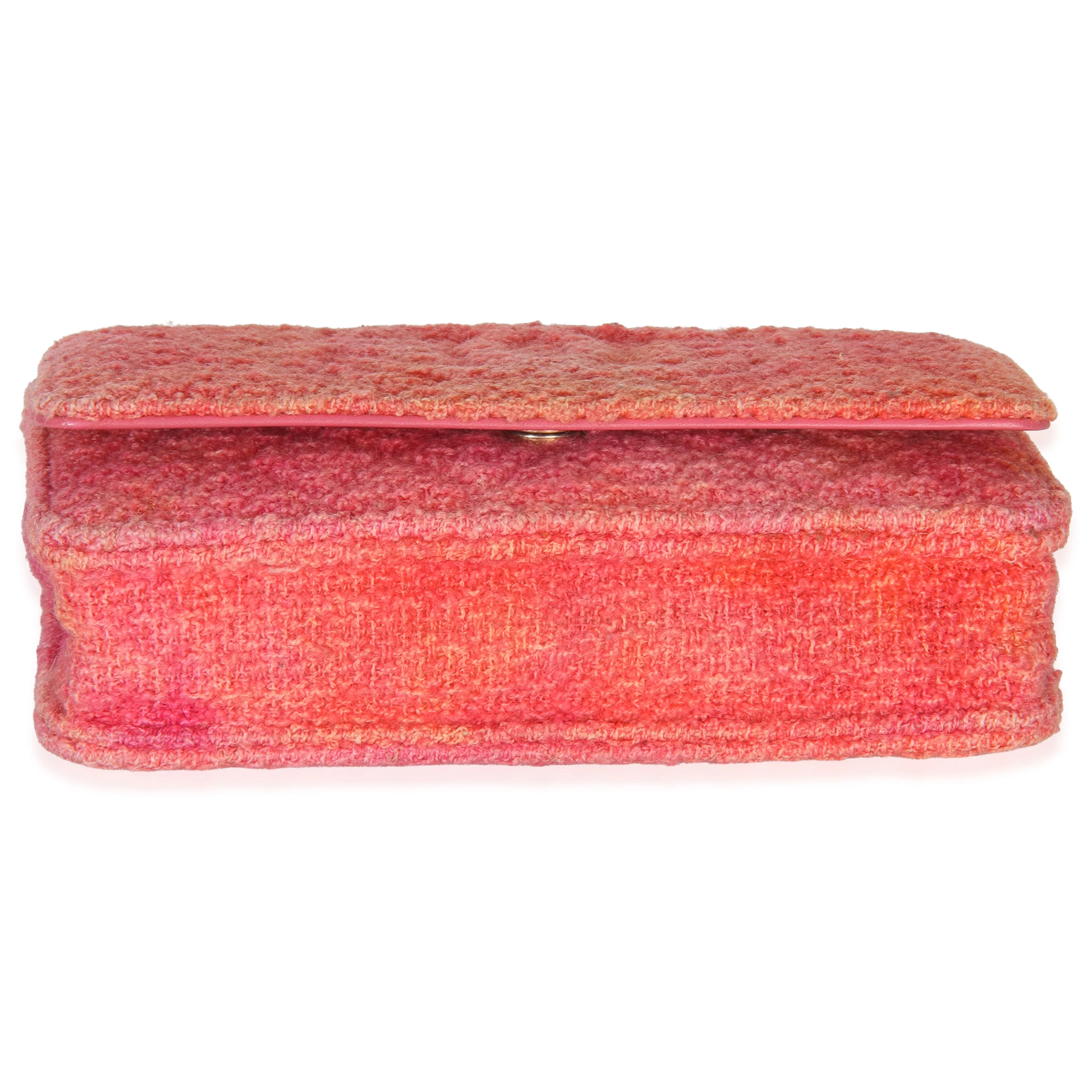 Pink Orange Quilted Tweed Timeless CC Wallet On Chain - Image 5