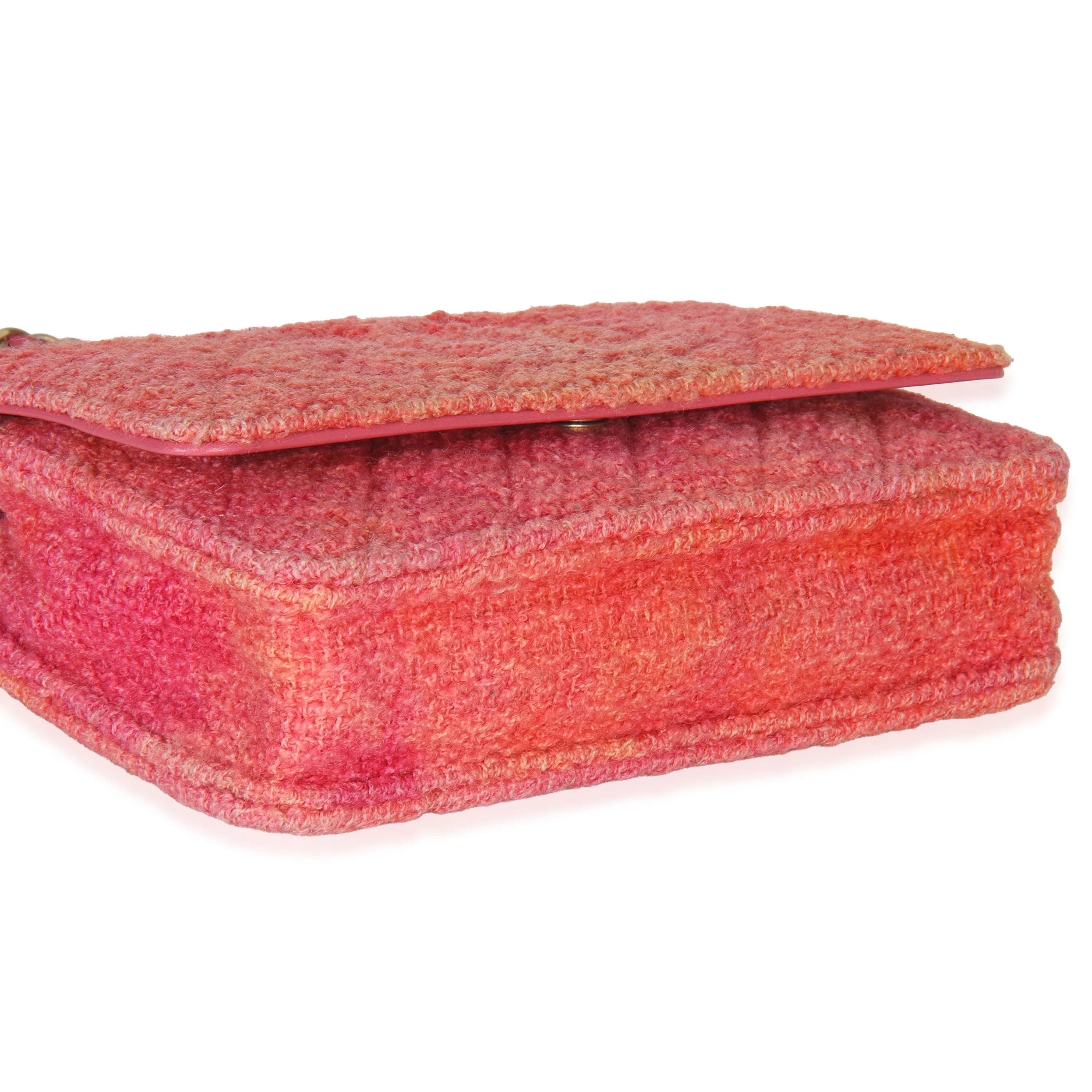 Pink Orange Quilted Tweed Timeless CC Wallet On Chain - Image 6