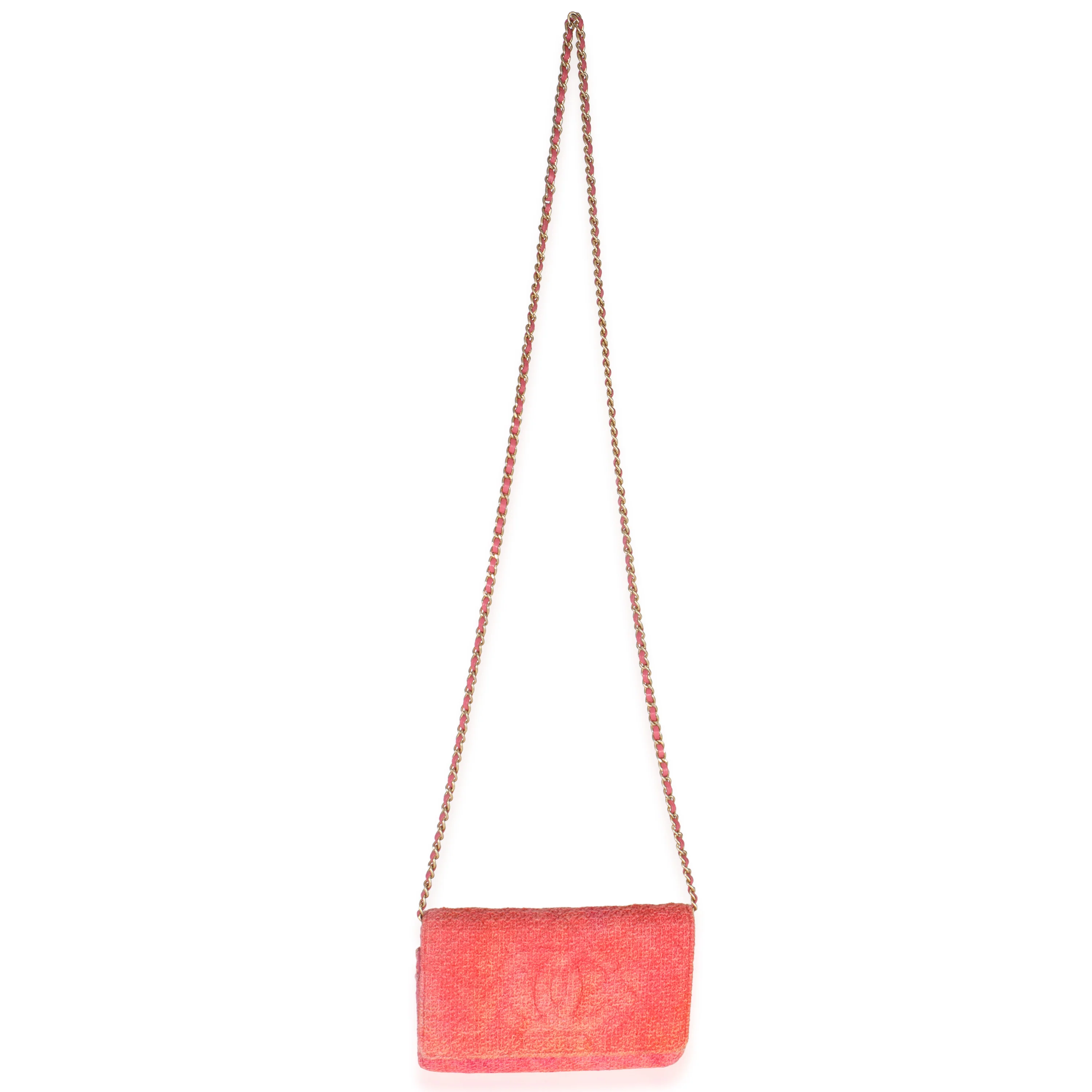 Pink Orange Quilted Tweed Timeless CC Wallet On Chain - Image 8