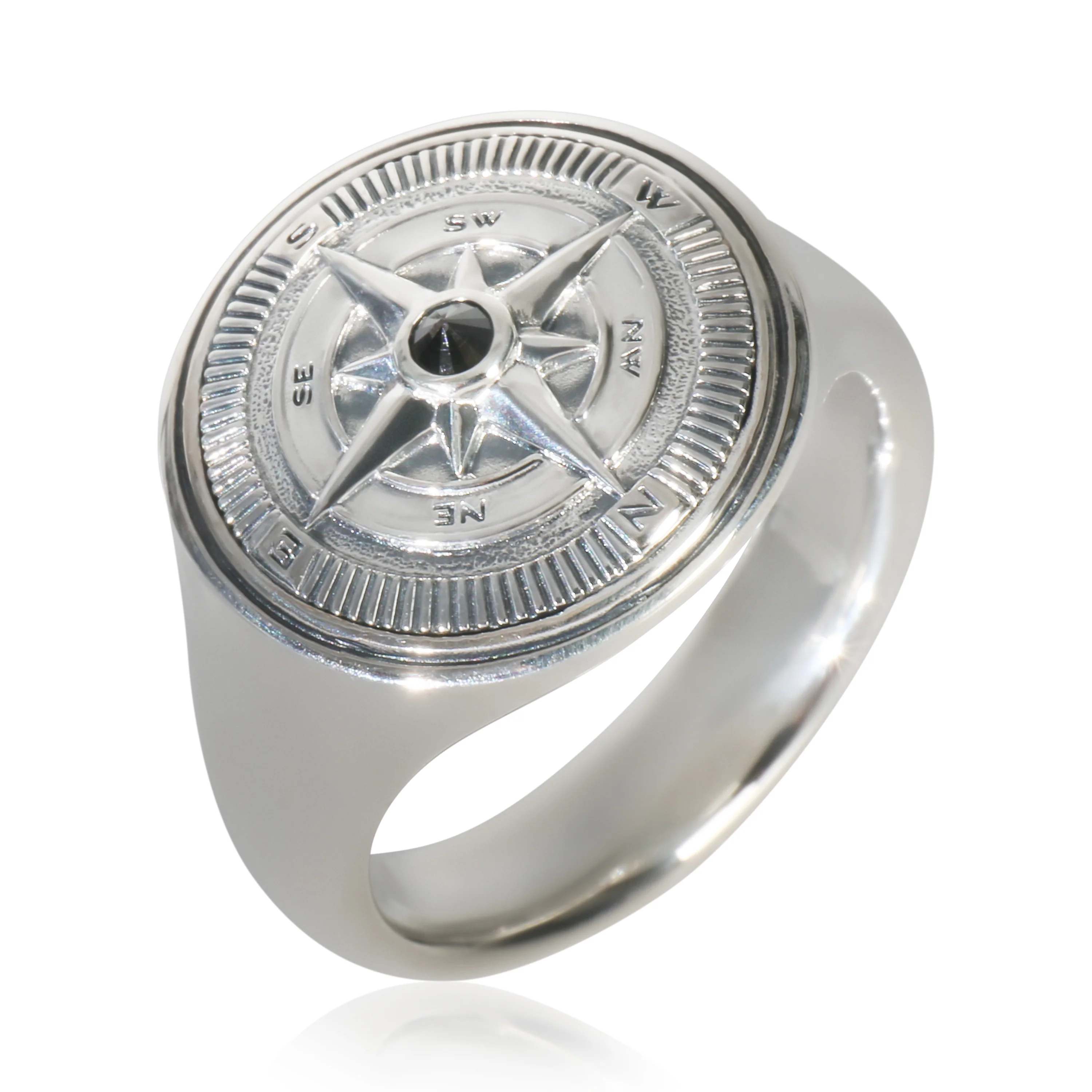 Sterling Silver Diamond Maritime Compass Signet Ring - Image 4