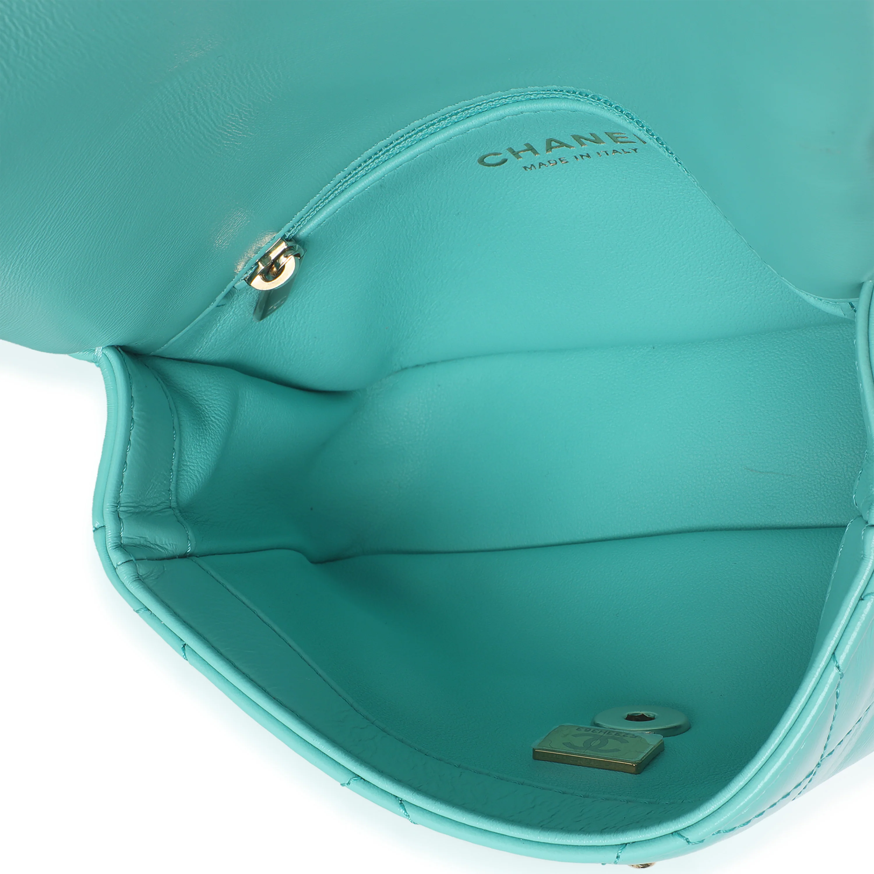 Teal Quilted Calfskin Top Handle Flap Bag - Image 9