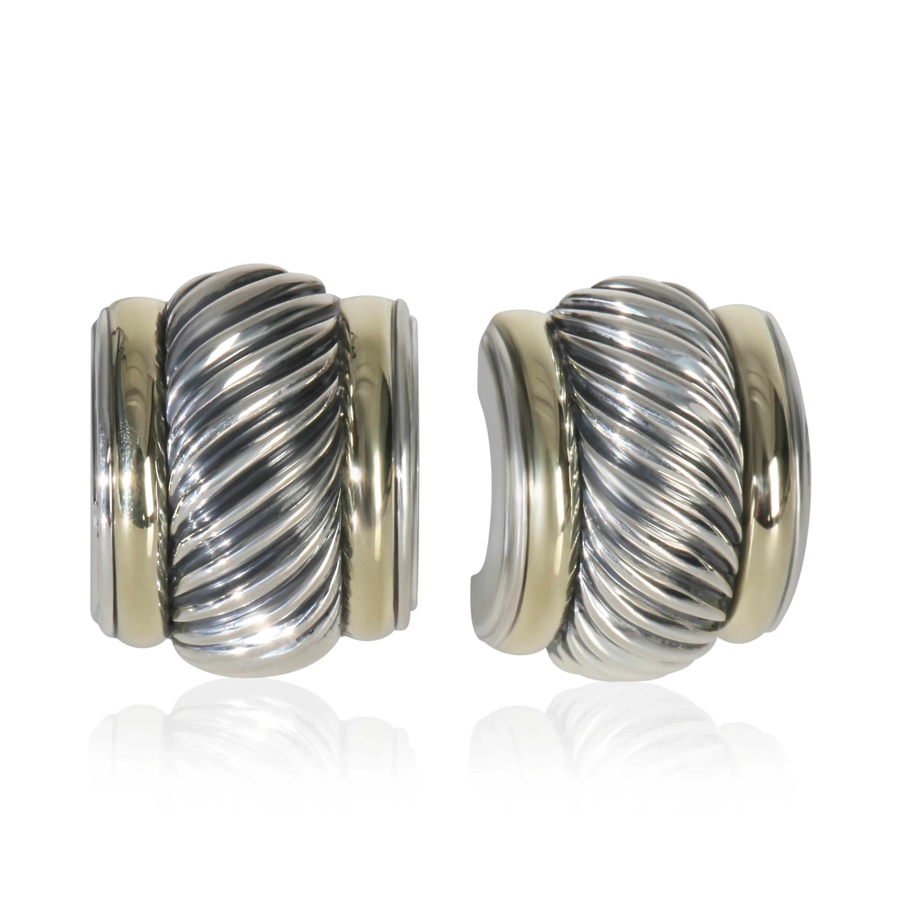 Yellow Gold & Sterling Silver  Vintage Cable Hoop Earrings