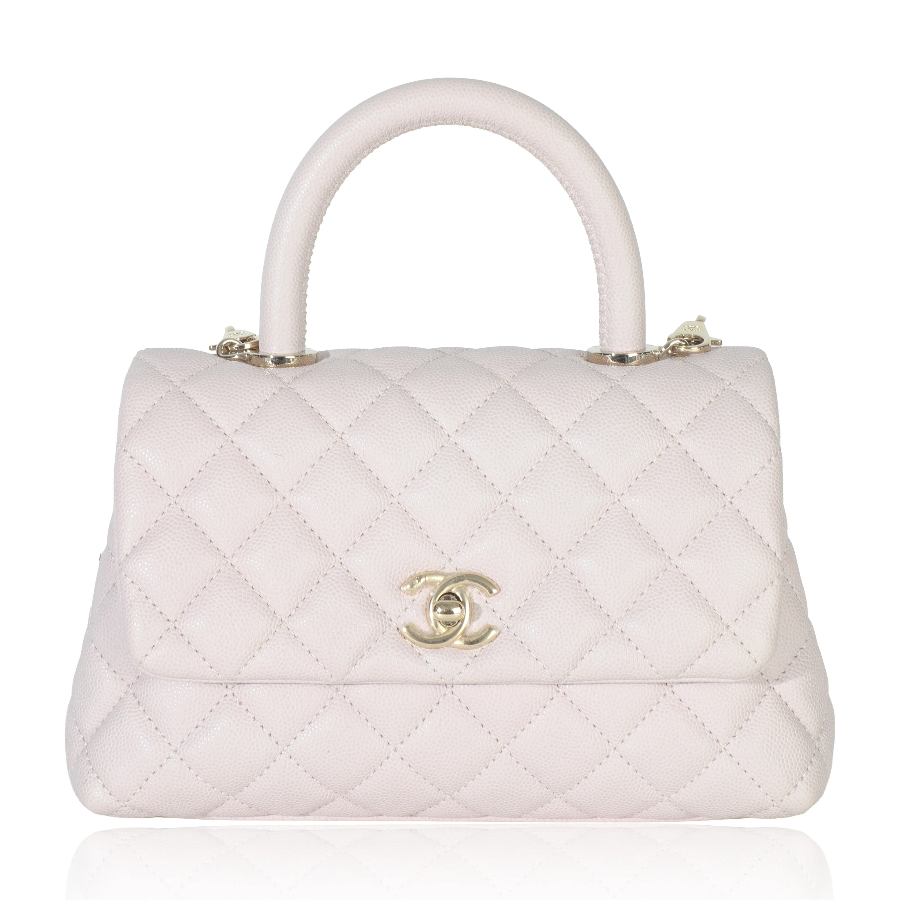 Light Pink Quilted Caviar Mini Coco Top Handle Handbag