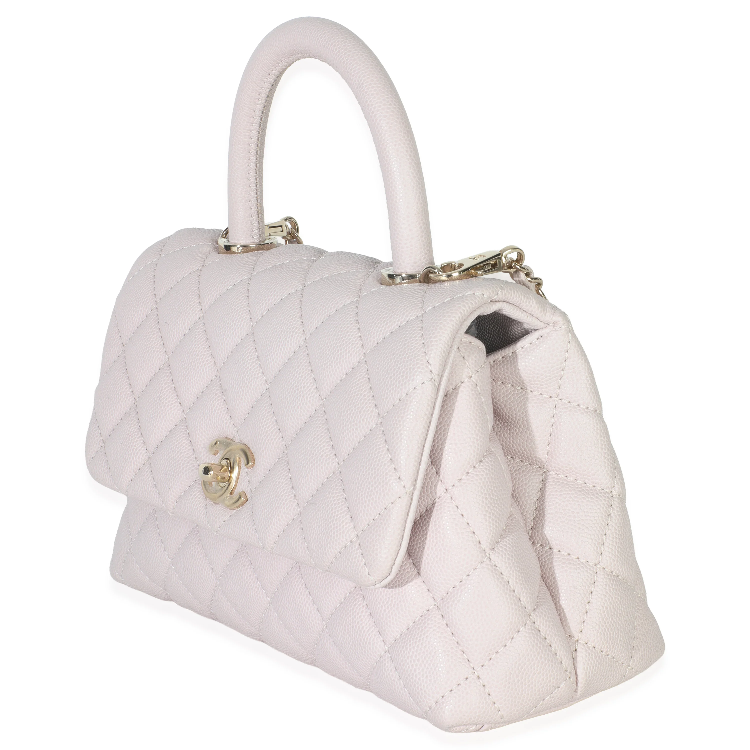 Light Pink Quilted Caviar Mini Coco Top Handle Handbag - Image 2