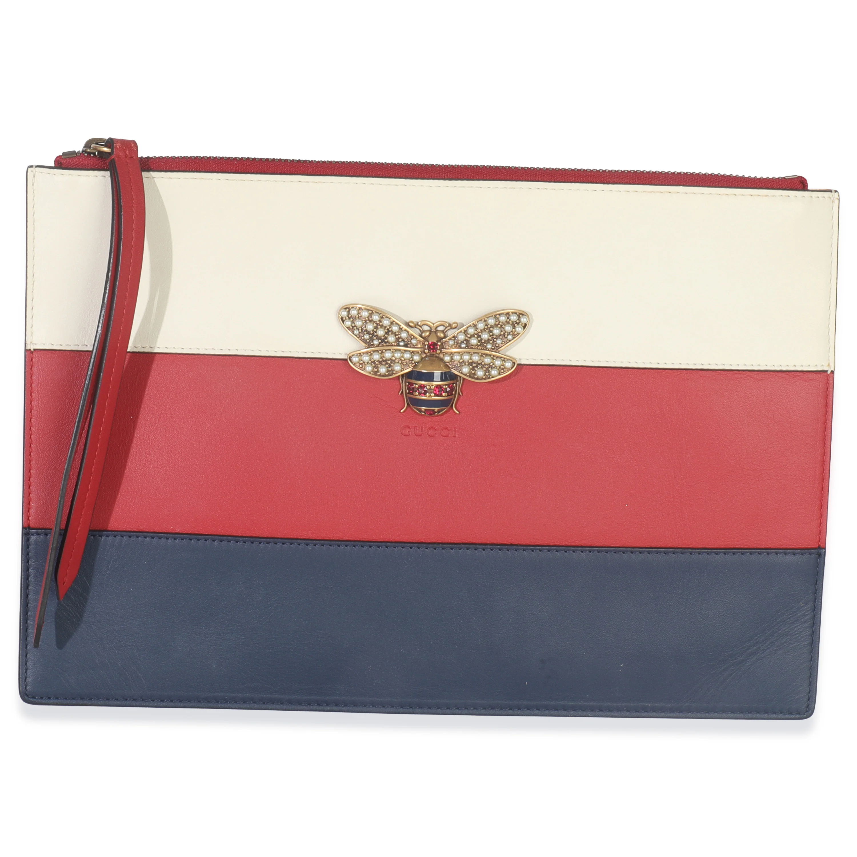 Red Navy Cream Calfskin Queen Margaret Flat Pouch