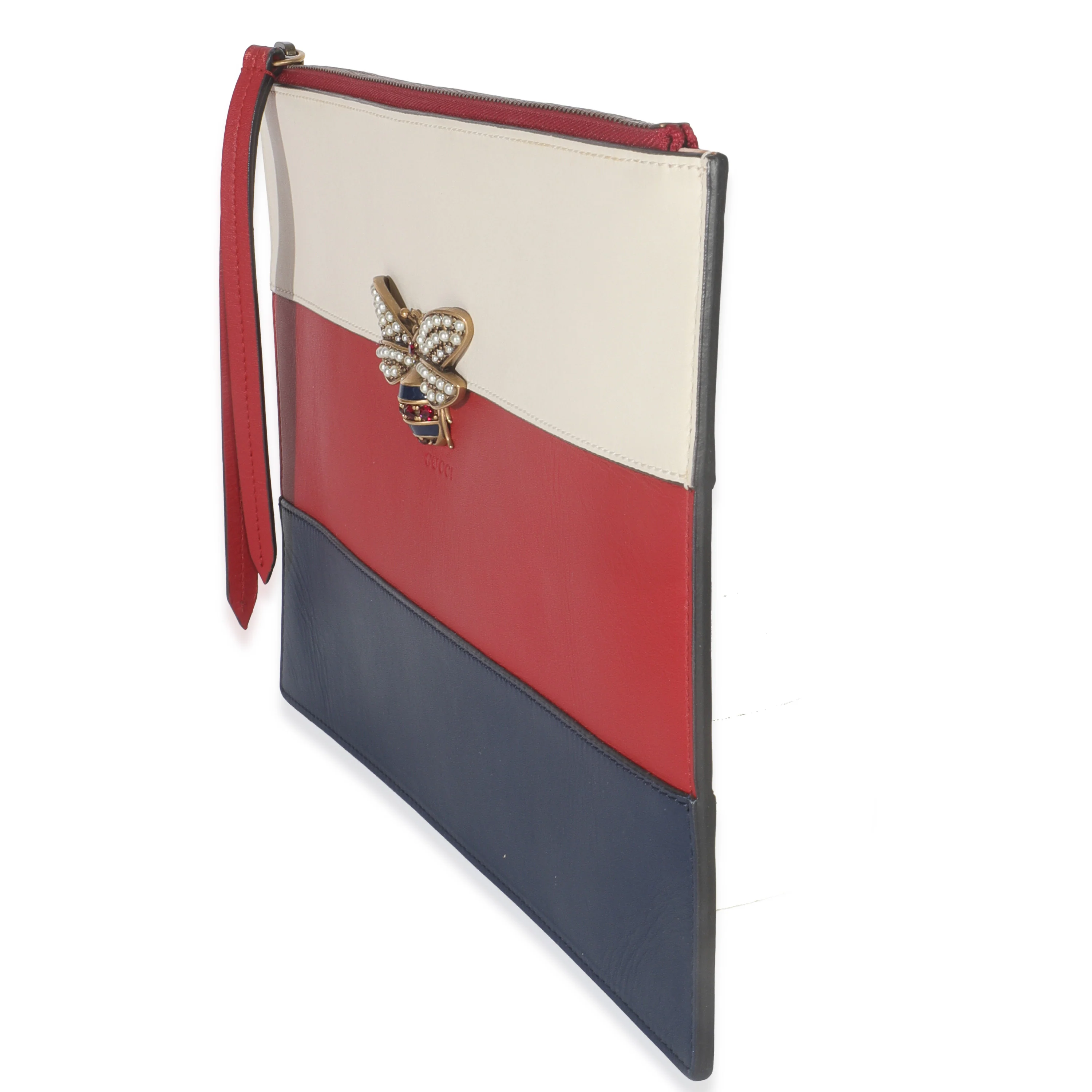 Red Navy Cream Calfskin Queen Margaret Flat Pouch - Image 2