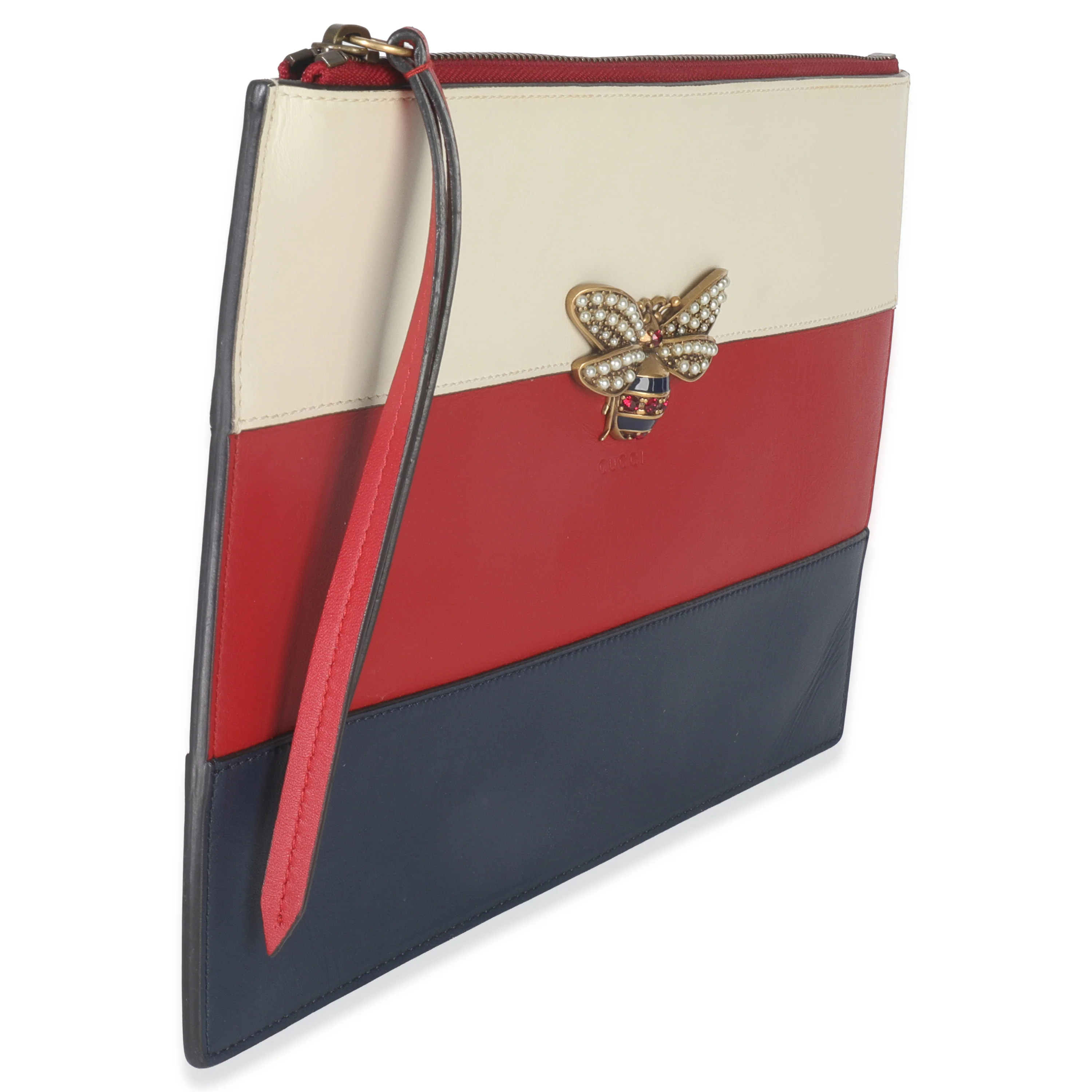 Red Navy Cream Calfskin Queen Margaret Flat Pouch - Image 3