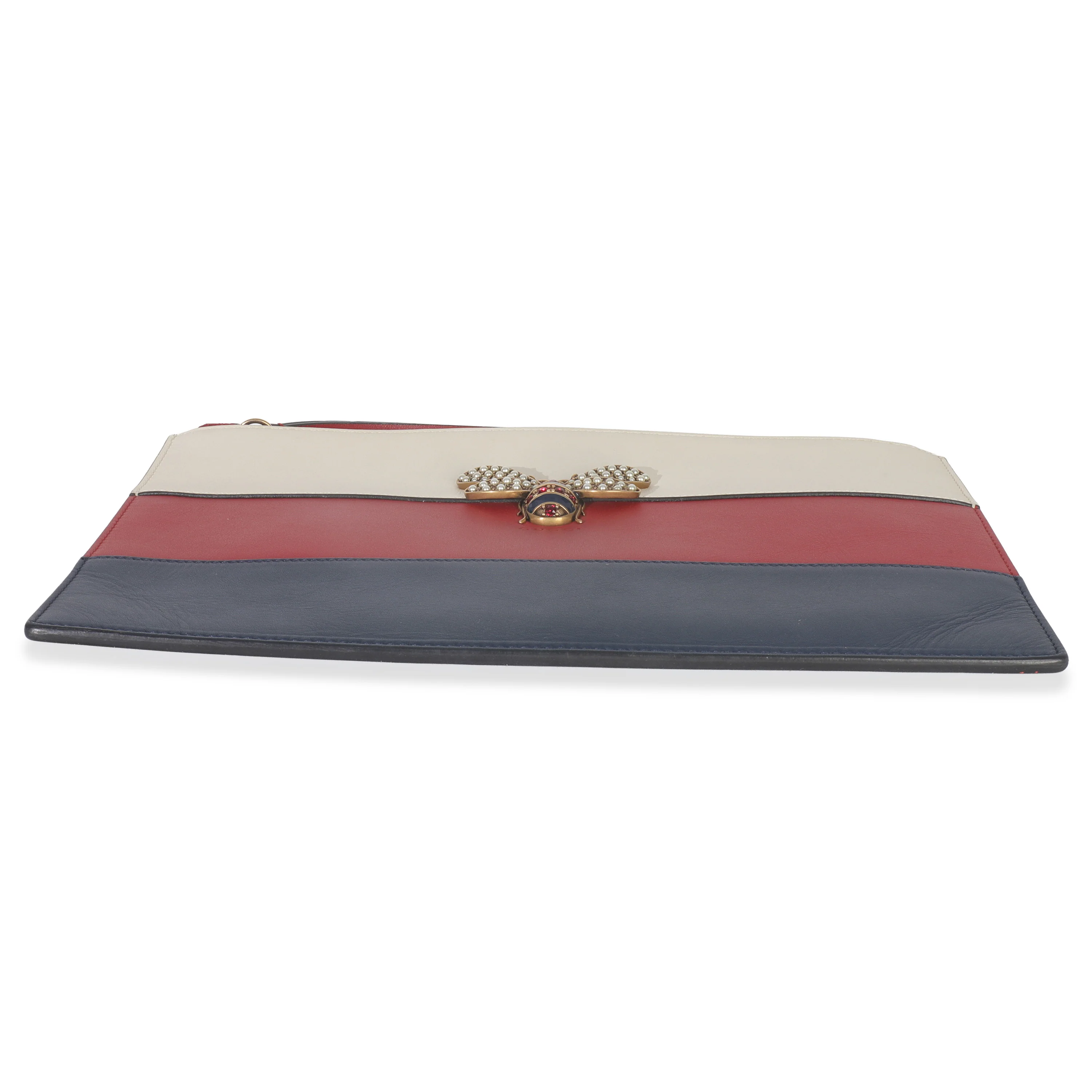 Red Navy Cream Calfskin Queen Margaret Flat Pouch - Image 5