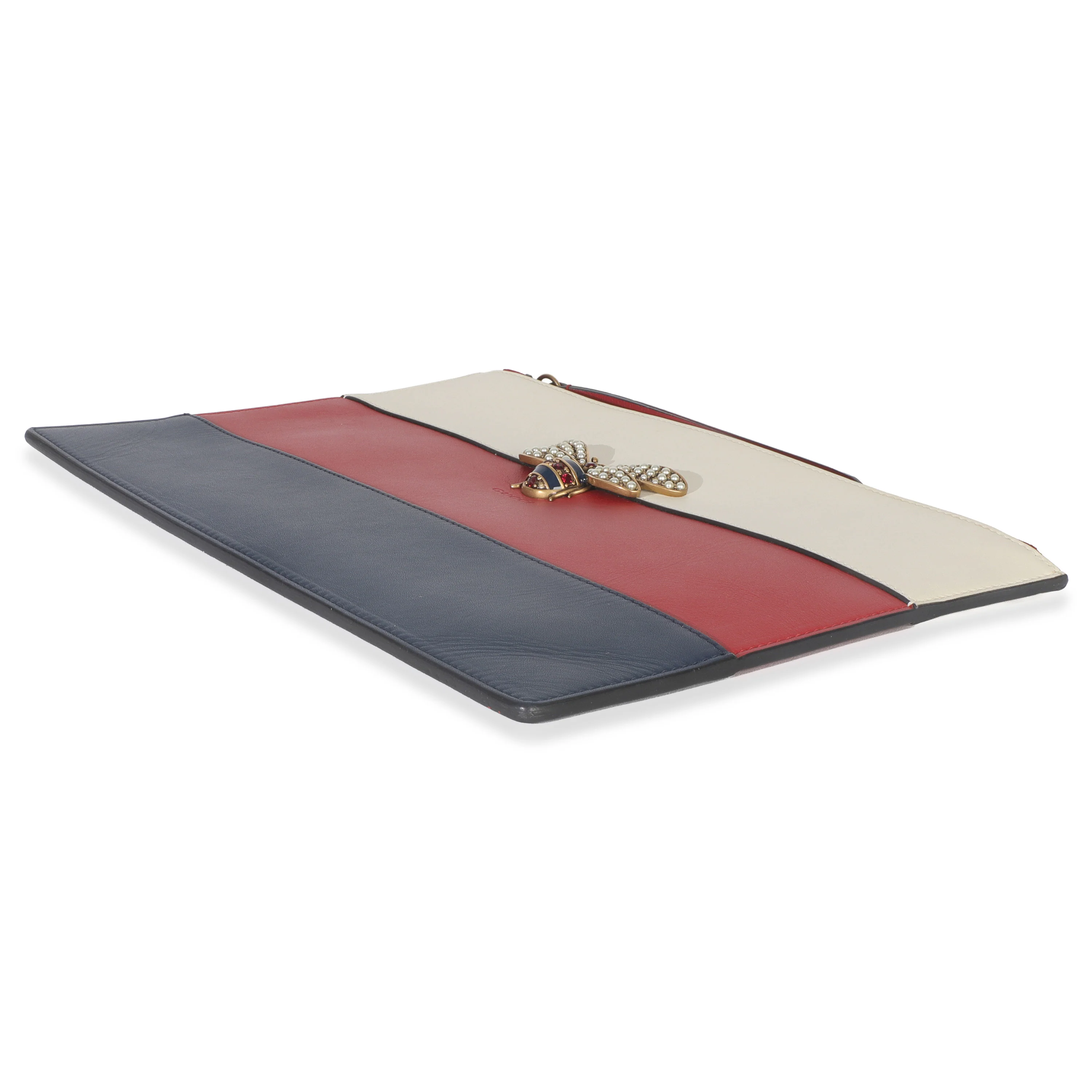 Red Navy Cream Calfskin Queen Margaret Flat Pouch - Image 7