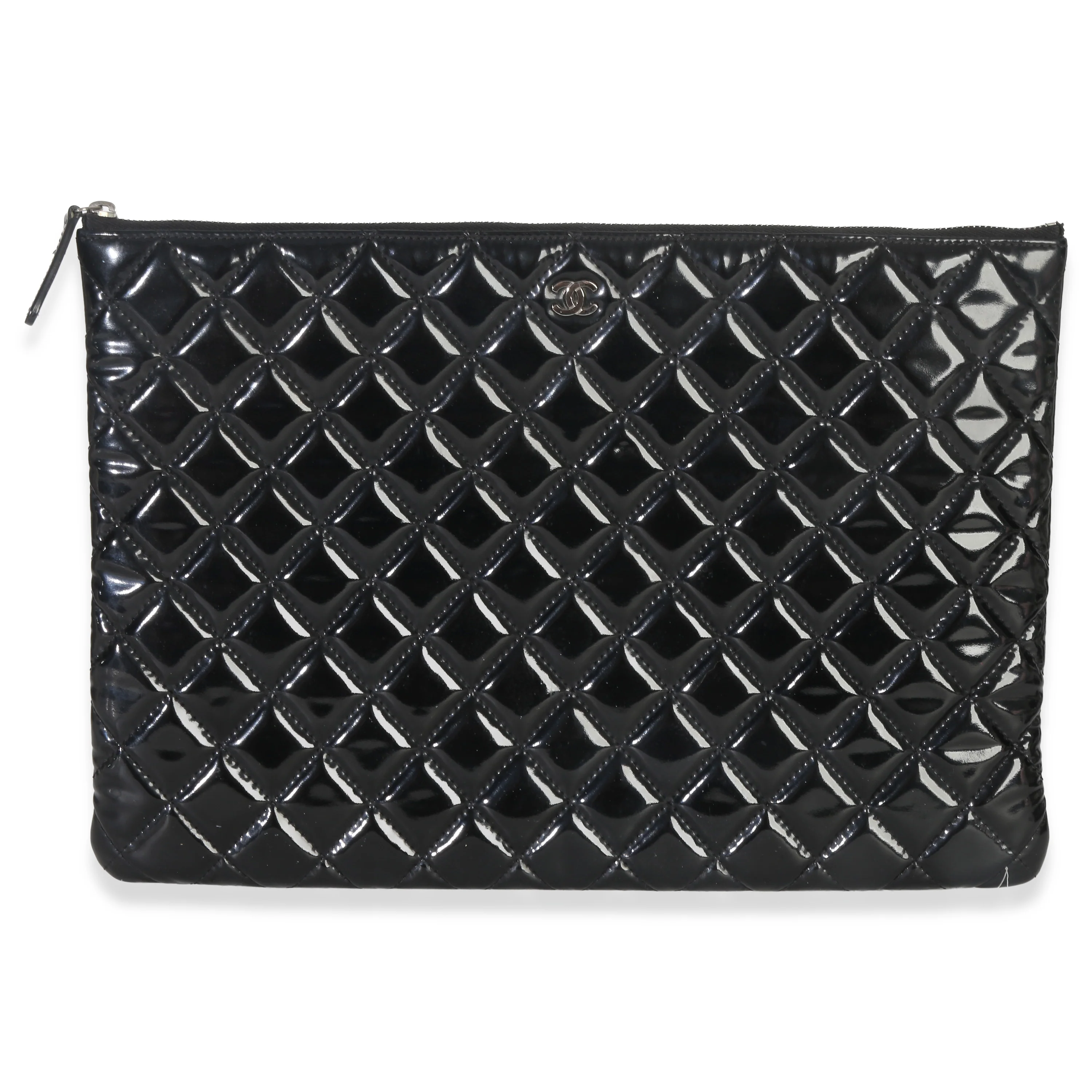 Black Quilted Patent Large Cosmetic O-Case