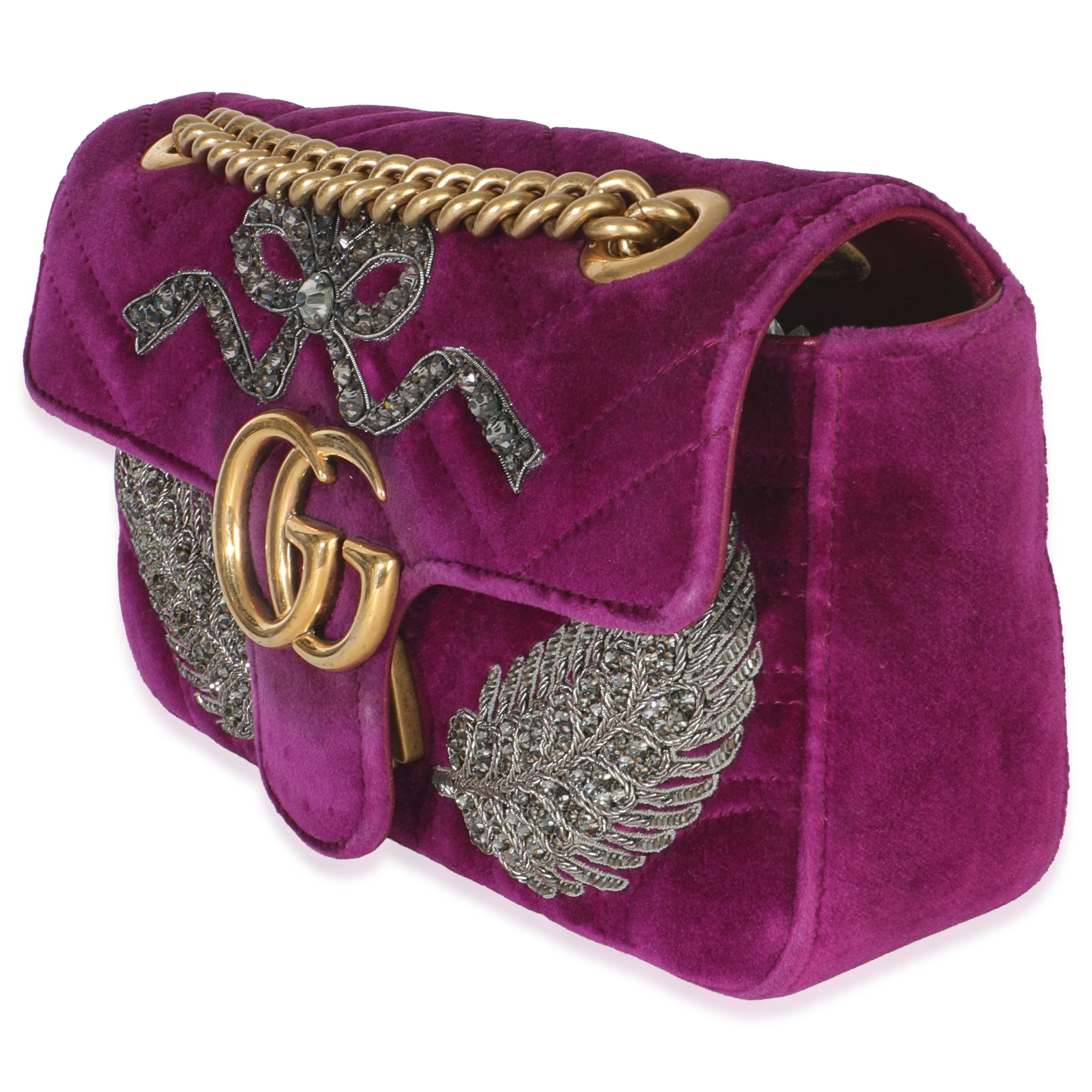 Purple Matelasse Velvet Embroidered Mini GG Marmont Bag - Image 2