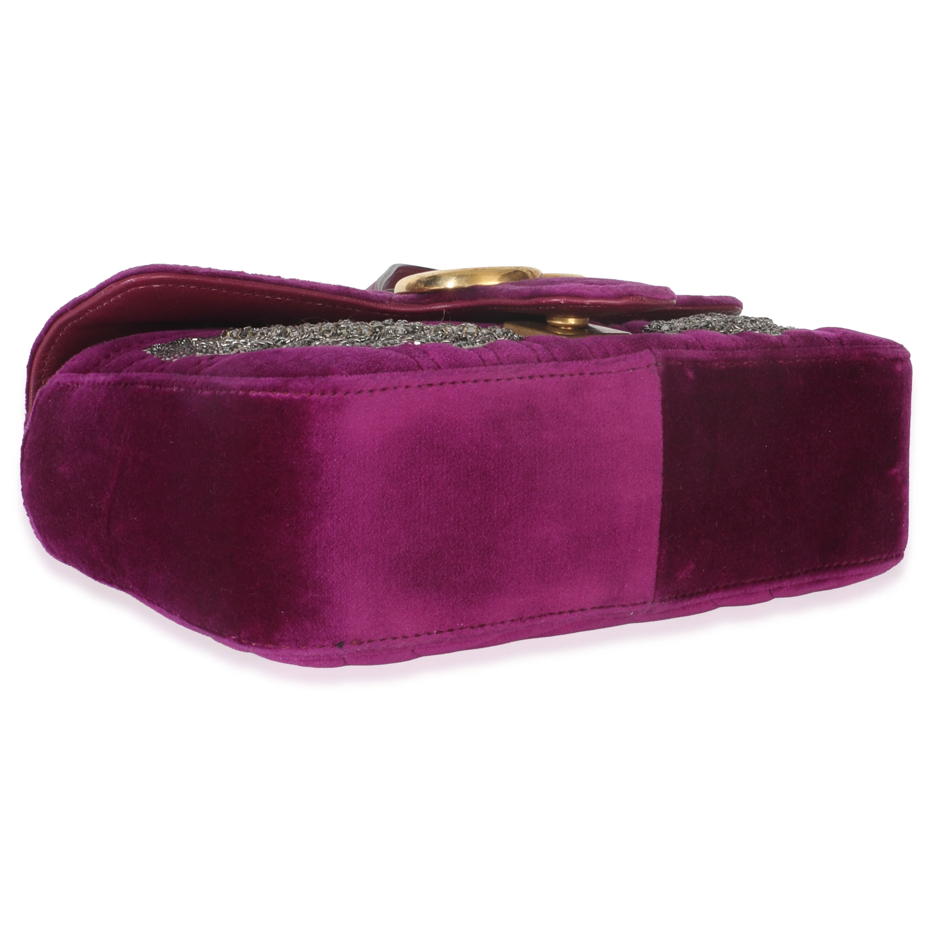 Purple Matelasse Velvet Embroidered Mini GG Marmont Bag - Image 6