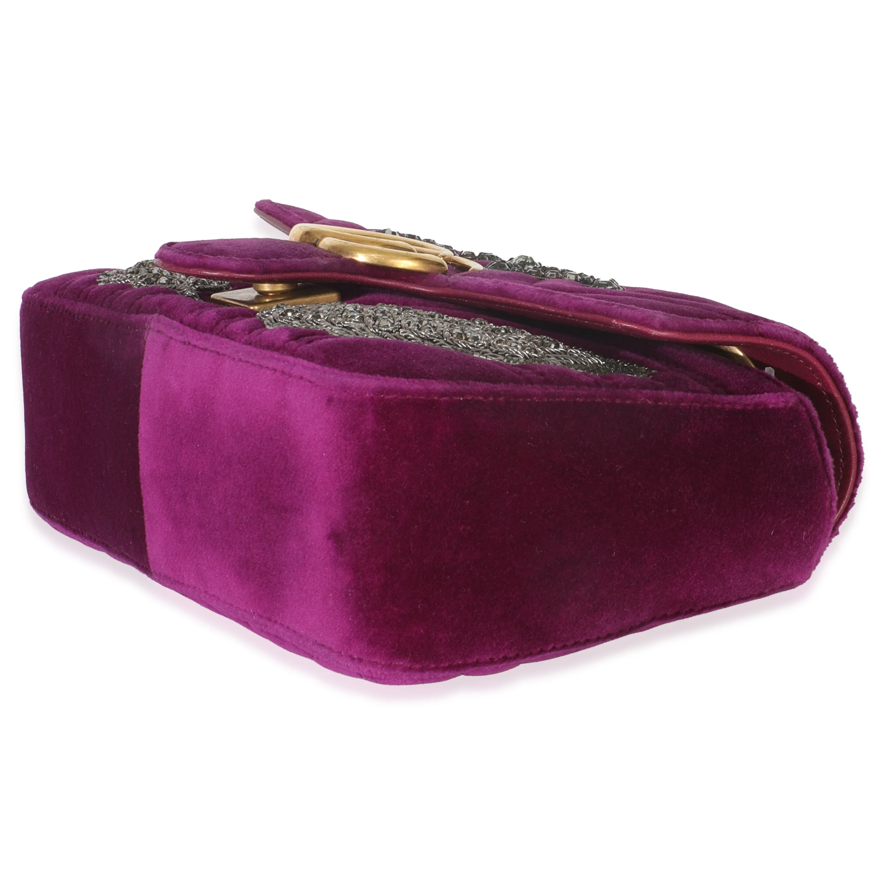 Purple Matelasse Velvet Embroidered Mini GG Marmont Bag - Image 7