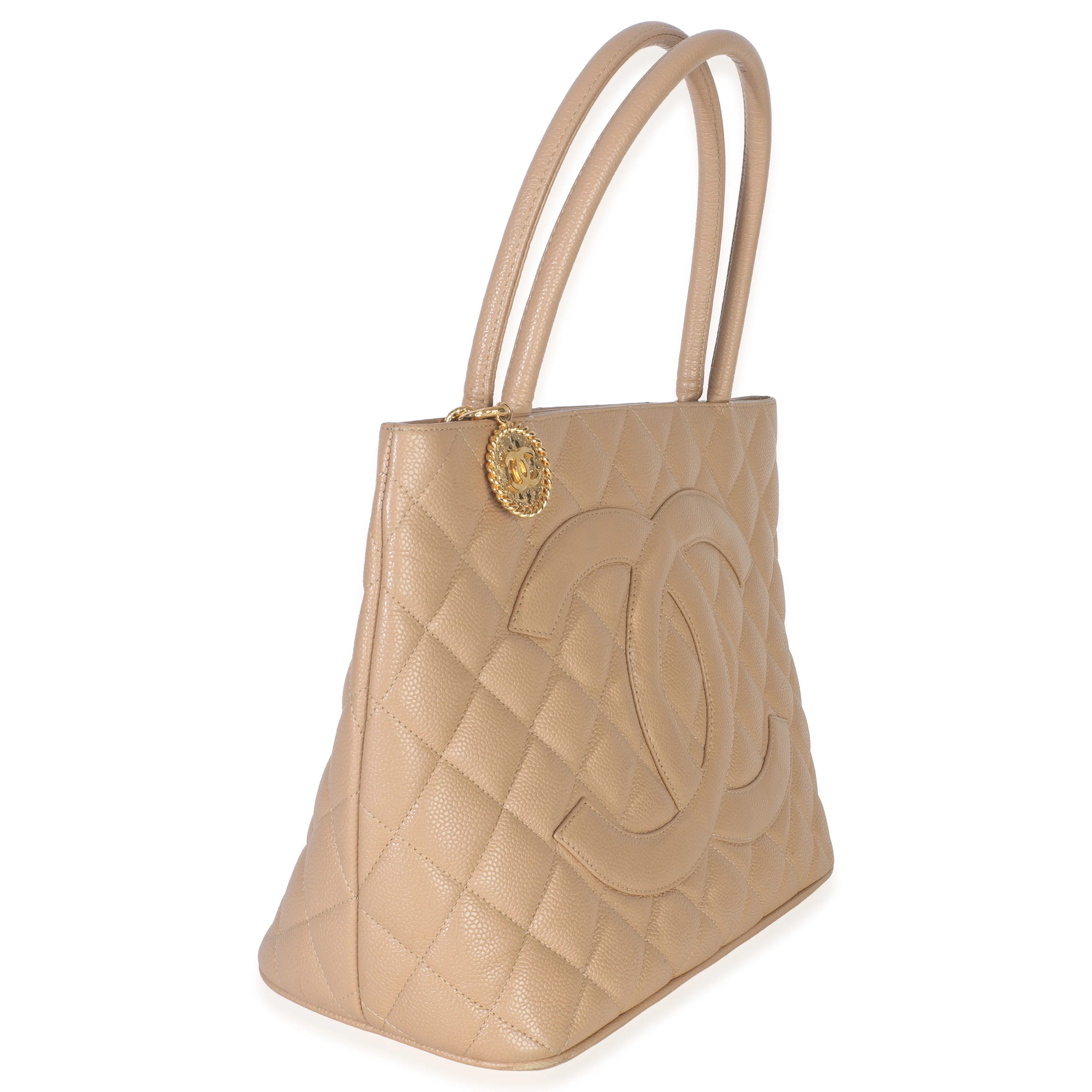 Beige Quilted Caviar Medallion Tote - Image 2