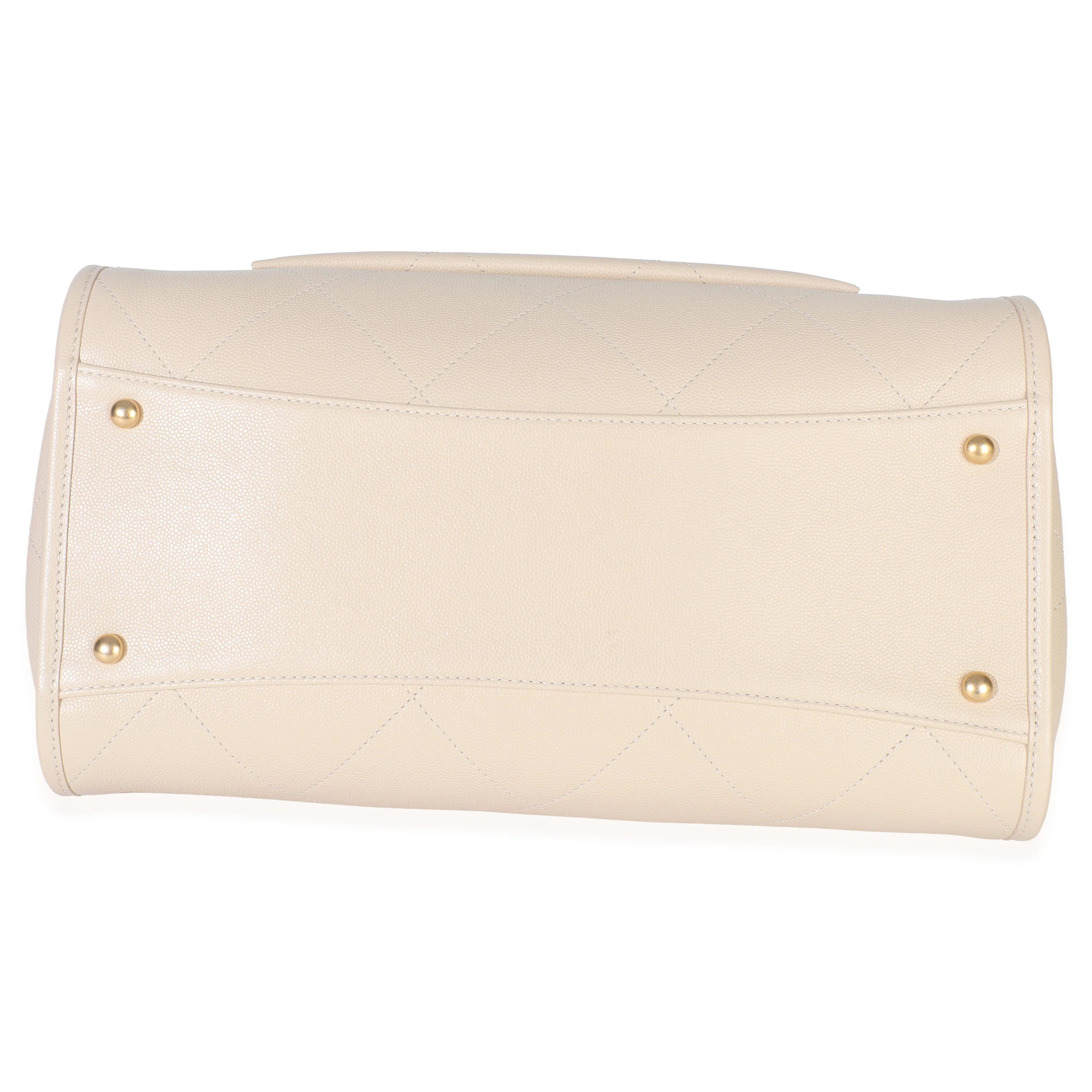 Beige Quilted Caviar Front Pocket CC Large Tote - Image 7