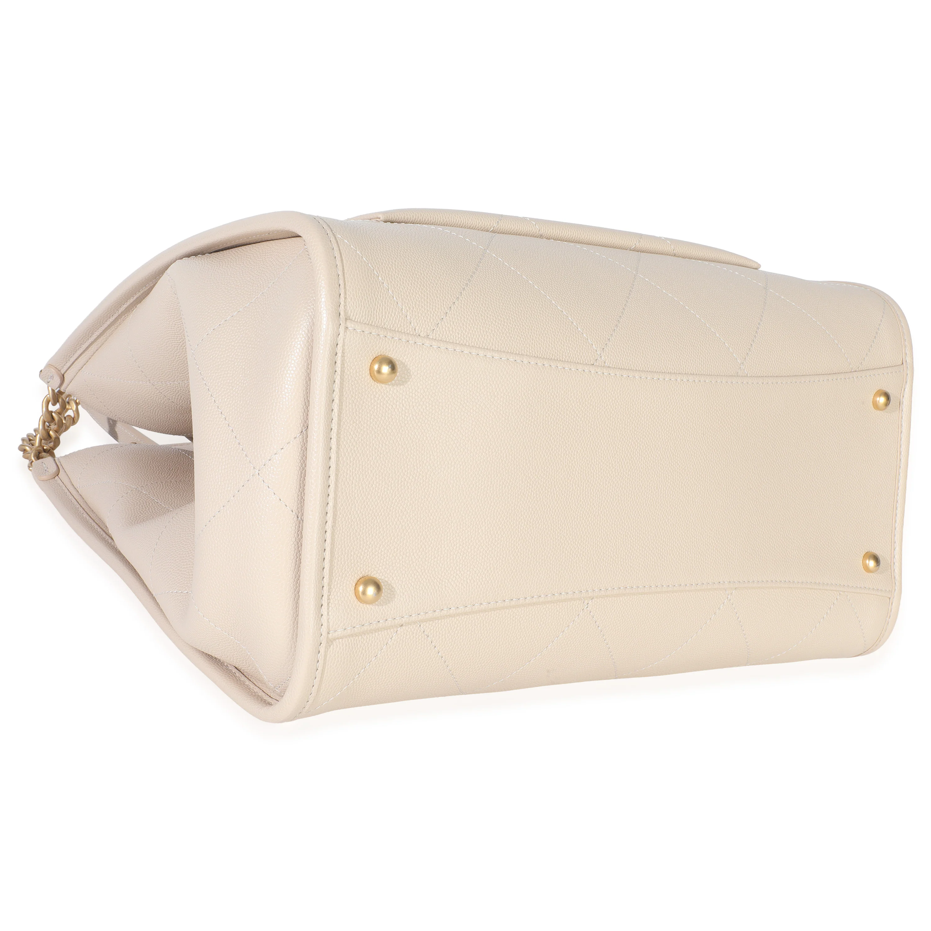 Beige Quilted Caviar Front Pocket CC Large Tote - Image 8