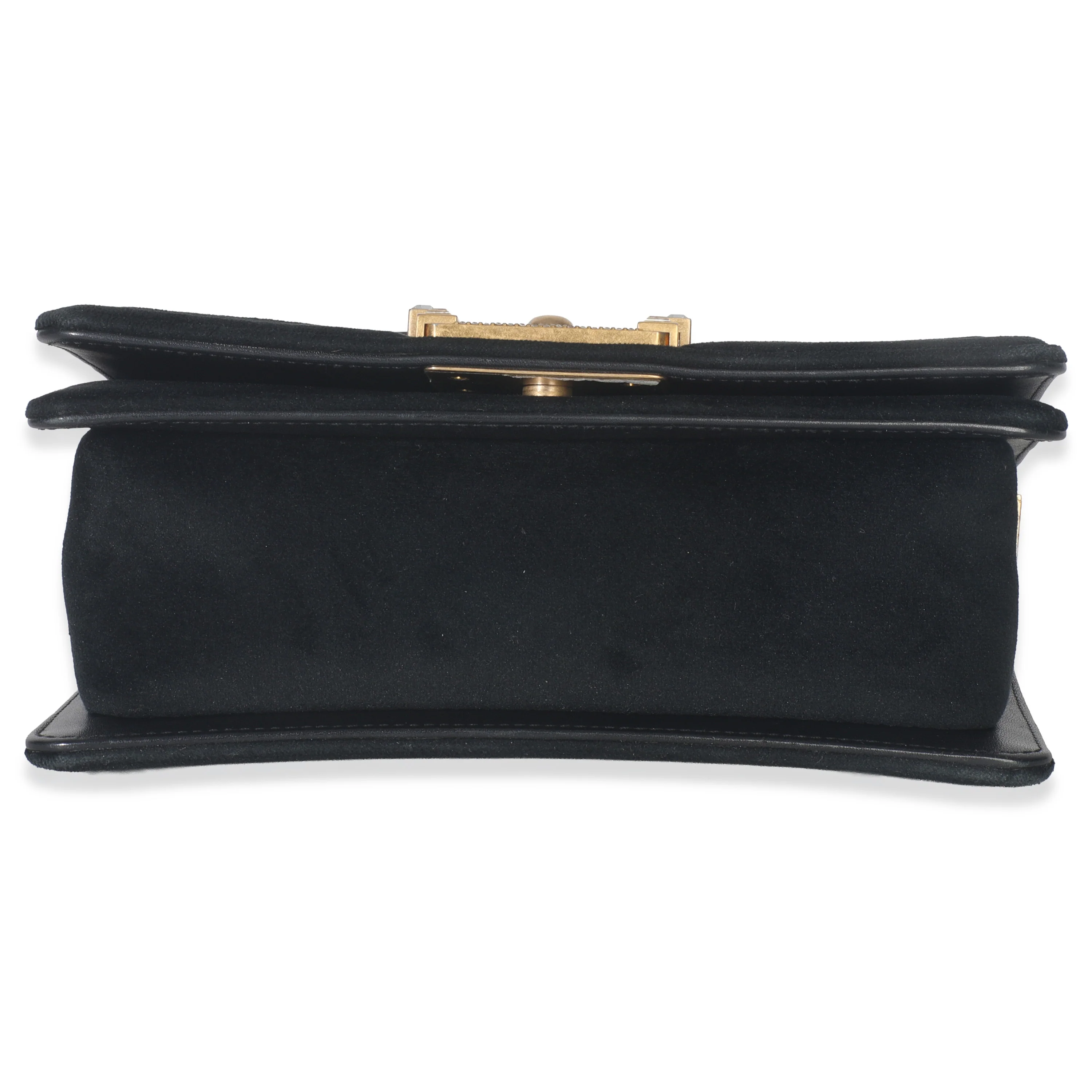 Black Quilted Velvet Strass Small Boy Bag - Image 4