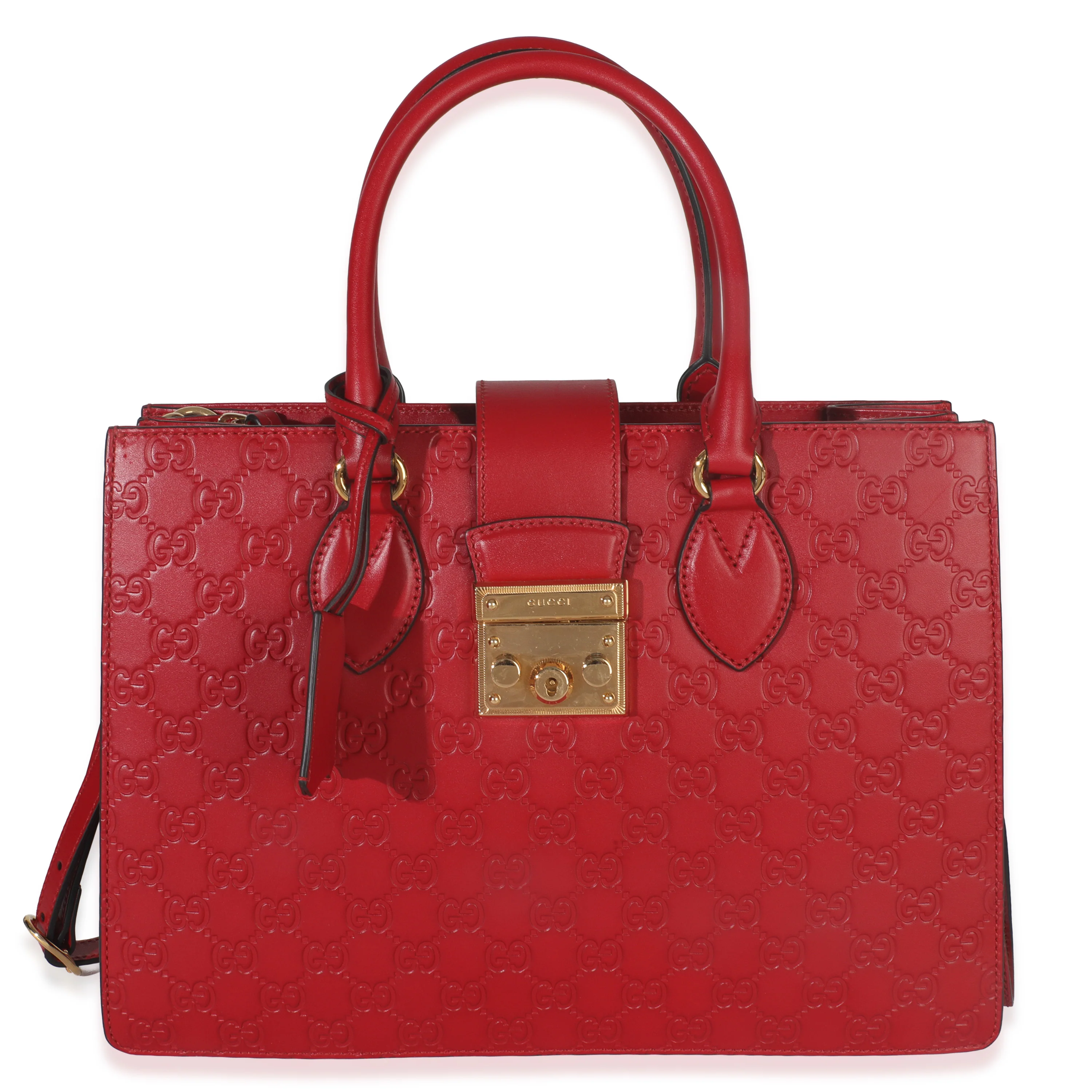 Red Guccissima Signature Padlock Double Handle Tote