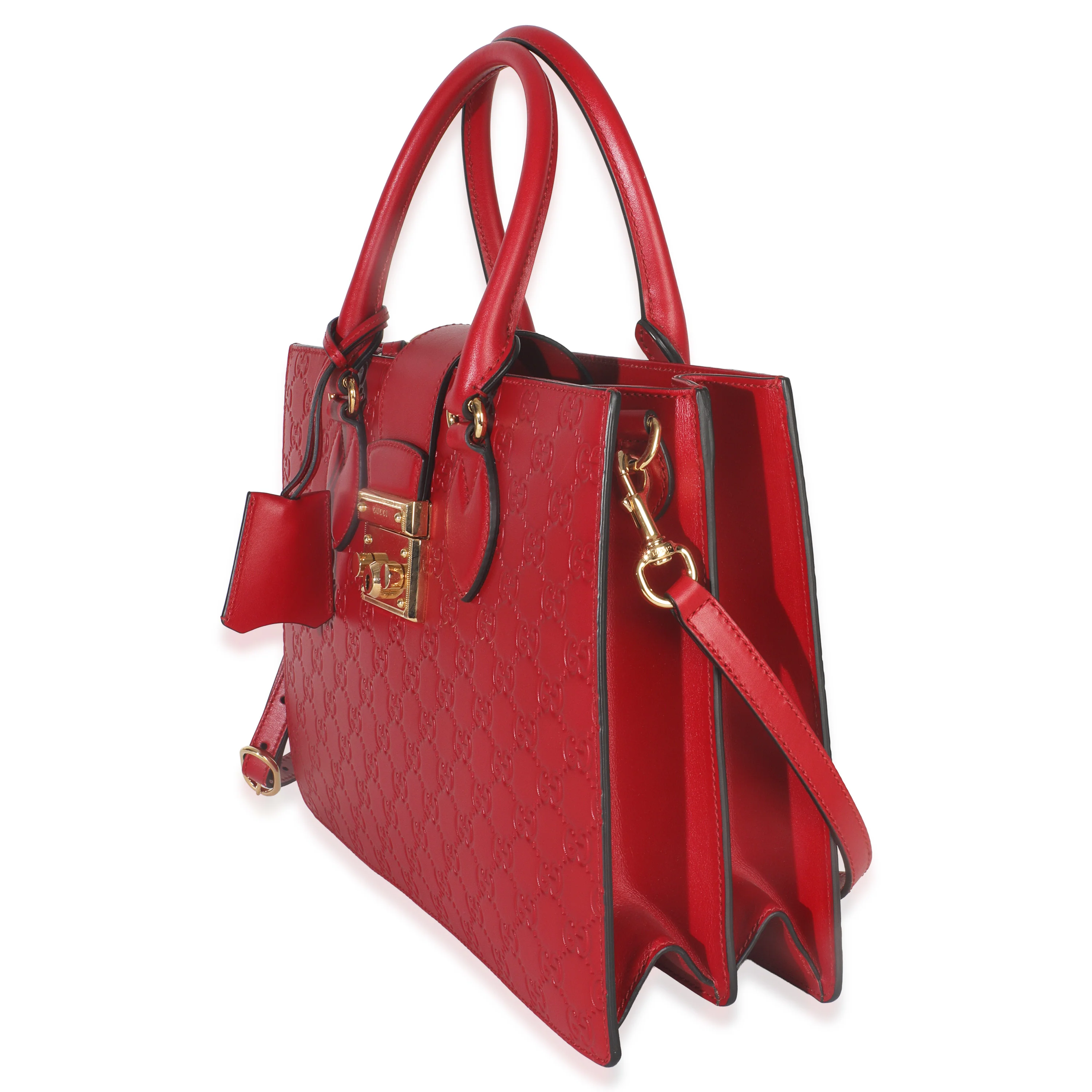 Red Guccissima Signature Padlock Double Handle Tote - Image 2