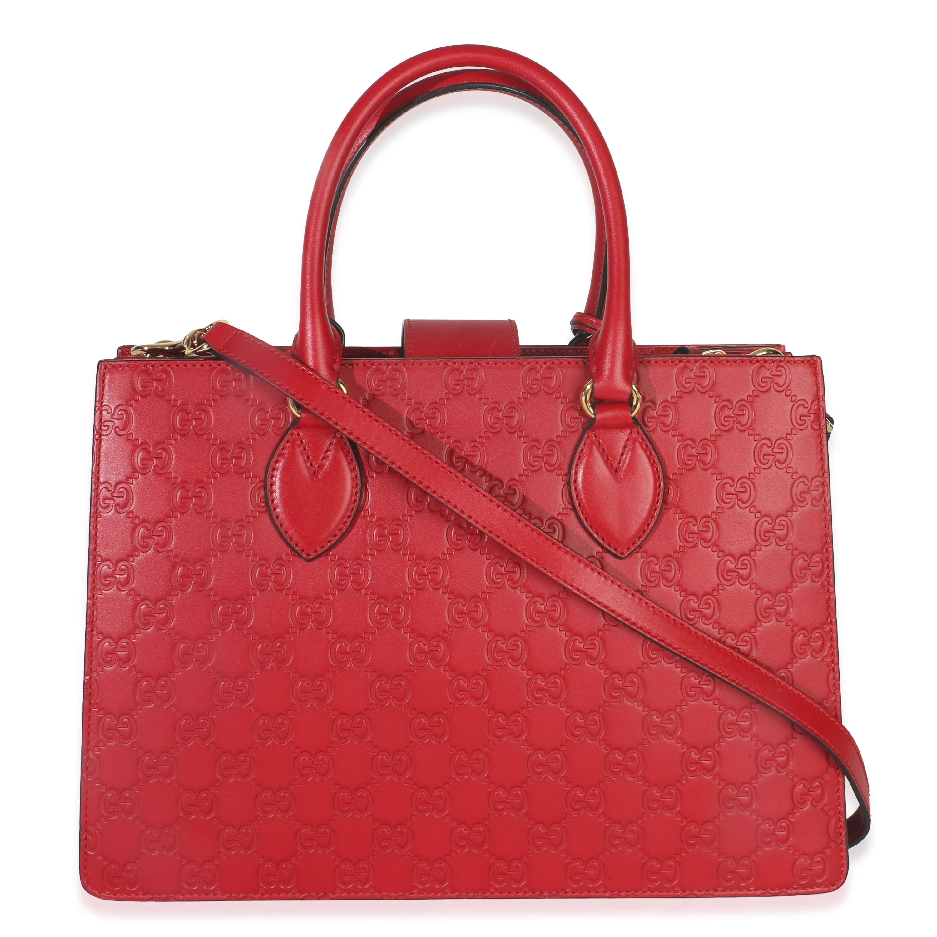 Red Guccissima Signature Padlock Double Handle Tote - Image 4