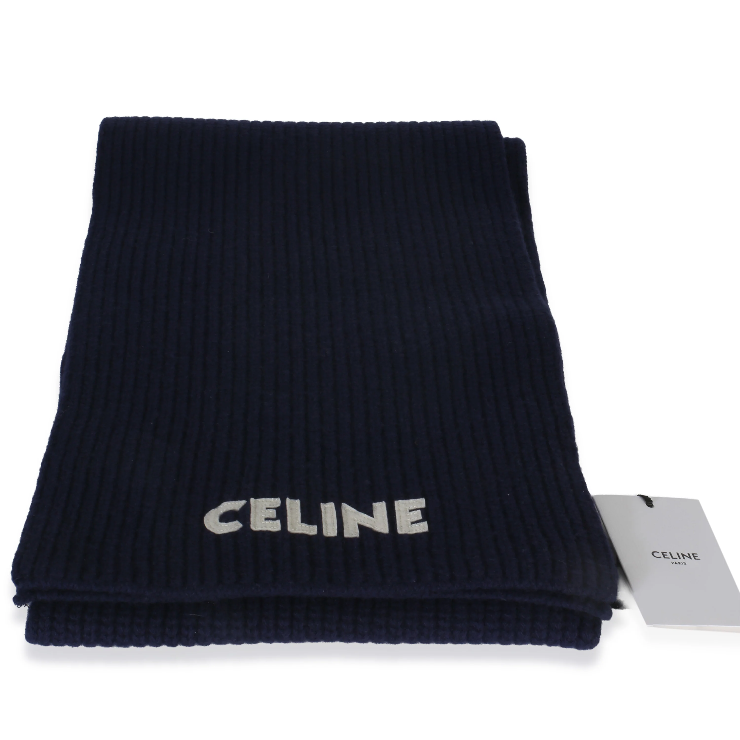Navy Ribbed Wool Logo Appliqued Scarf - Image 2