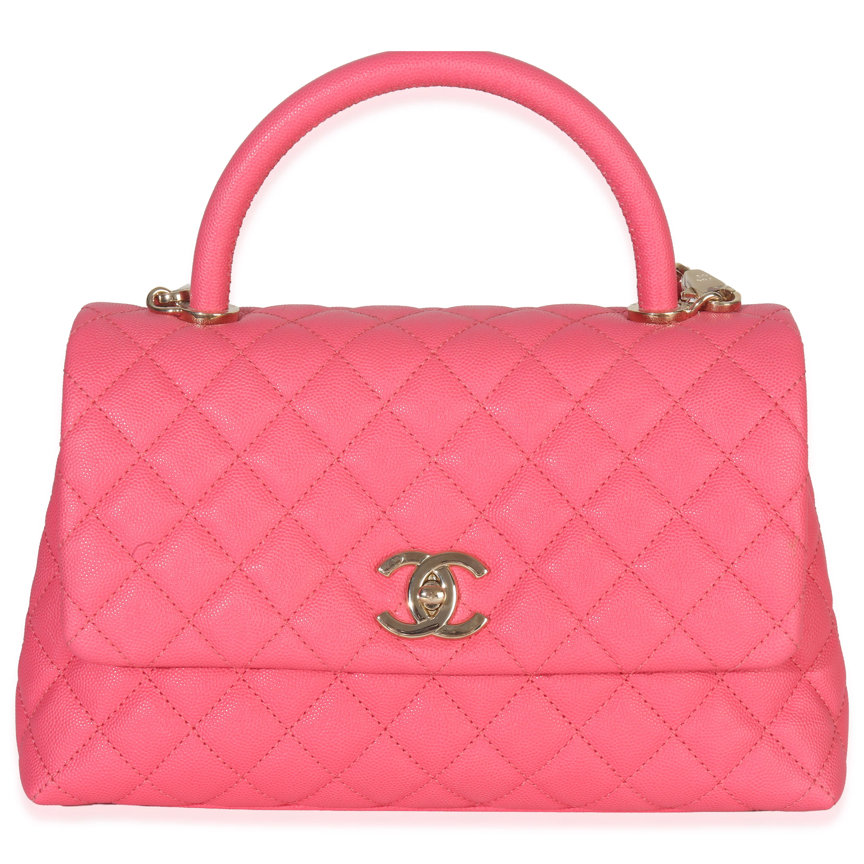 Pink Quilted Caviar Medium Coco Top Handle Flap Bag