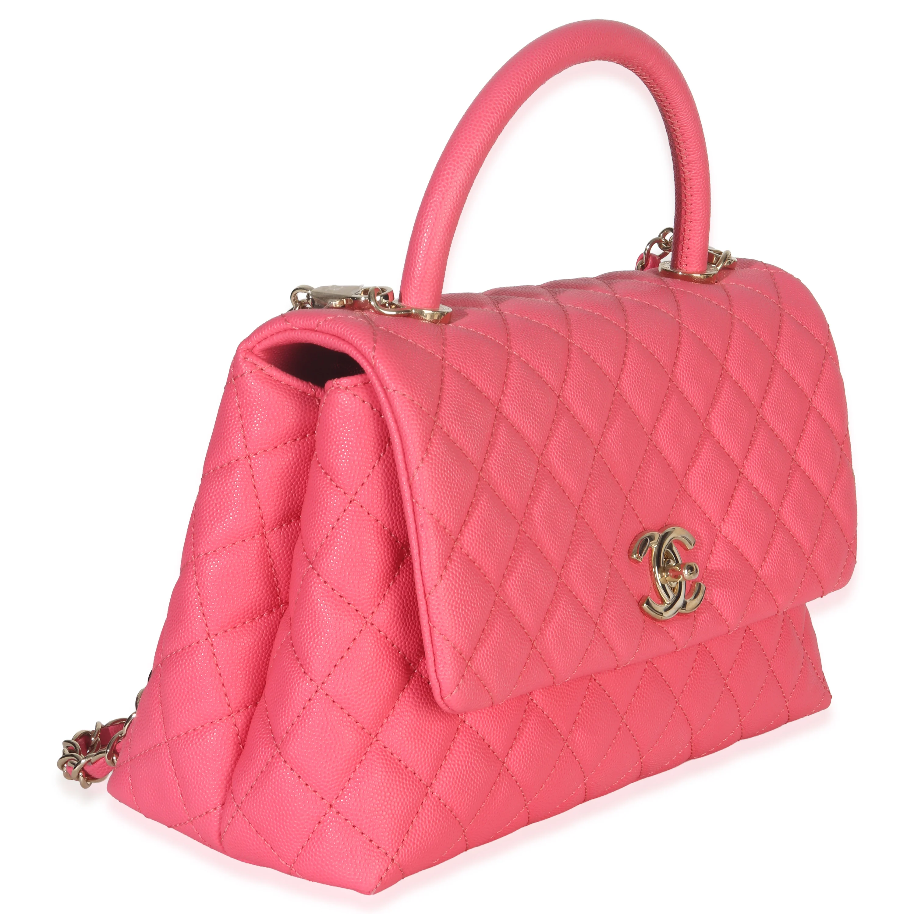 Pink Quilted Caviar Medium Coco Top Handle Flap Bag - Image 3