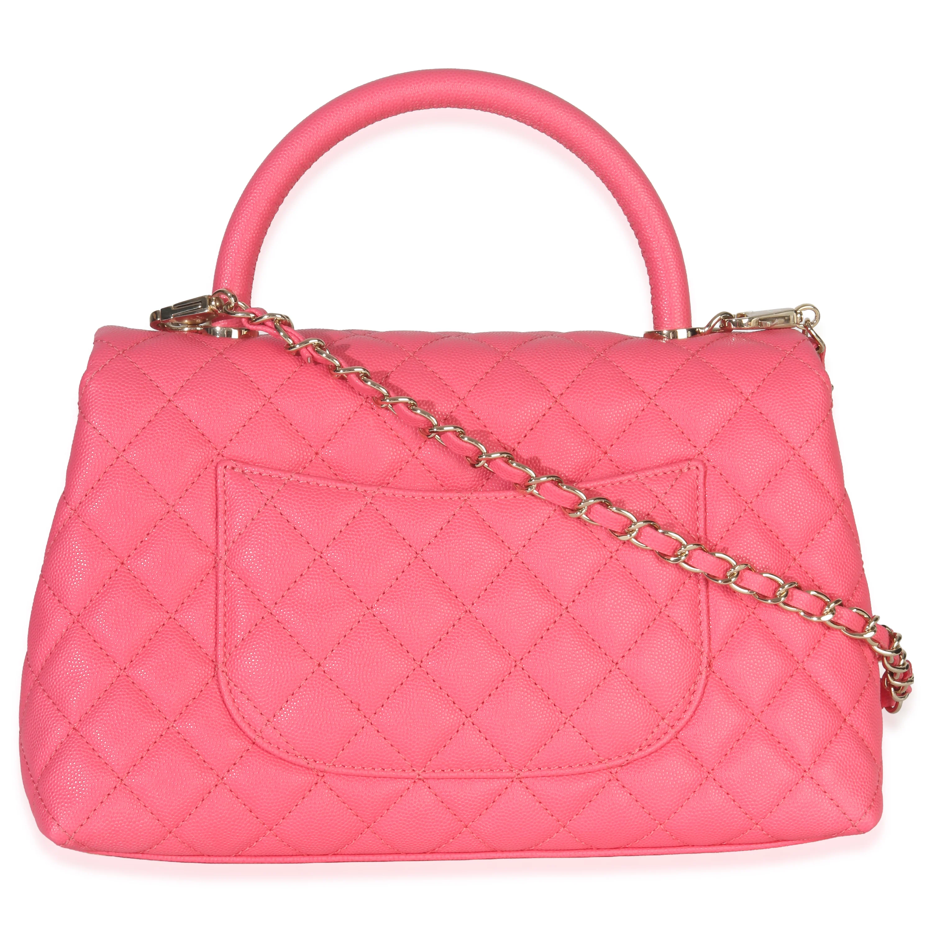 Pink Quilted Caviar Medium Coco Top Handle Flap Bag - Image 4