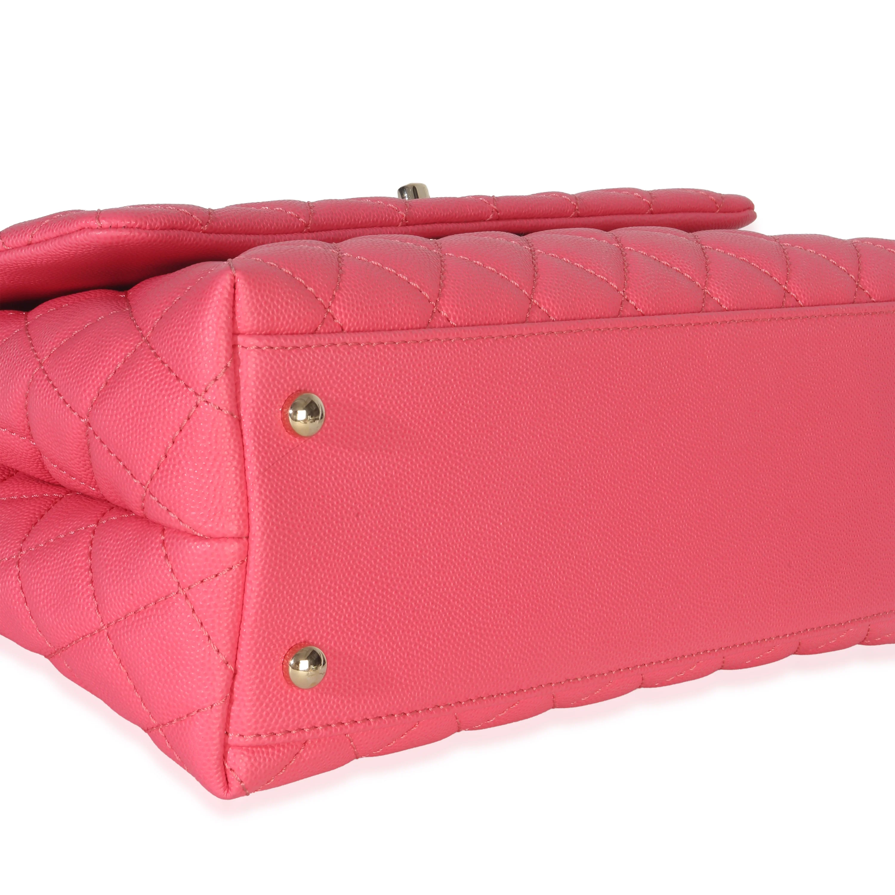Pink Quilted Caviar Medium Coco Top Handle Flap Bag - Image 6