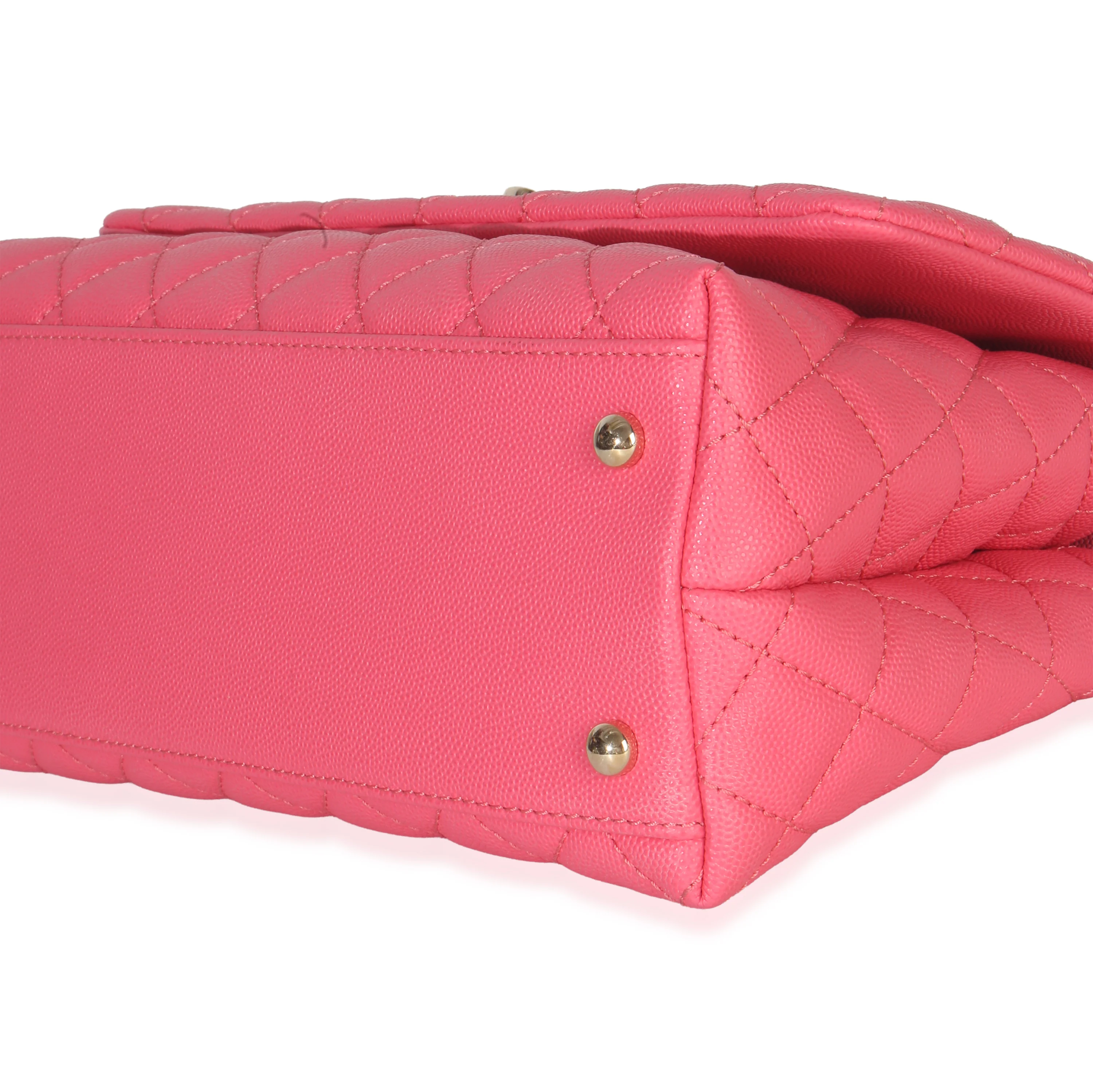 Pink Quilted Caviar Medium Coco Top Handle Flap Bag - Image 7